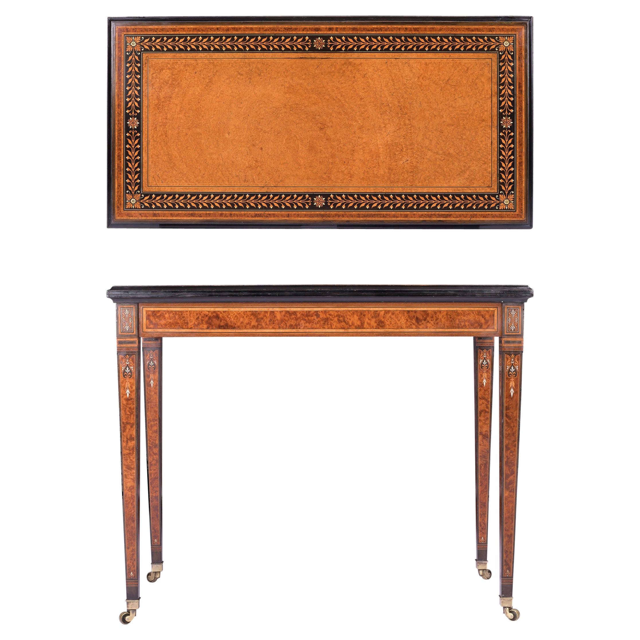 Consolle/tavolo da gioco in amboyna del XIX secolo attribuito a Holland & Sons in vendita