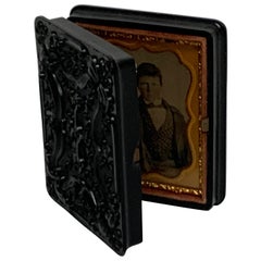 19th Century Ambrotype of a Young Male Student/ Writer, Gutta Percha Case