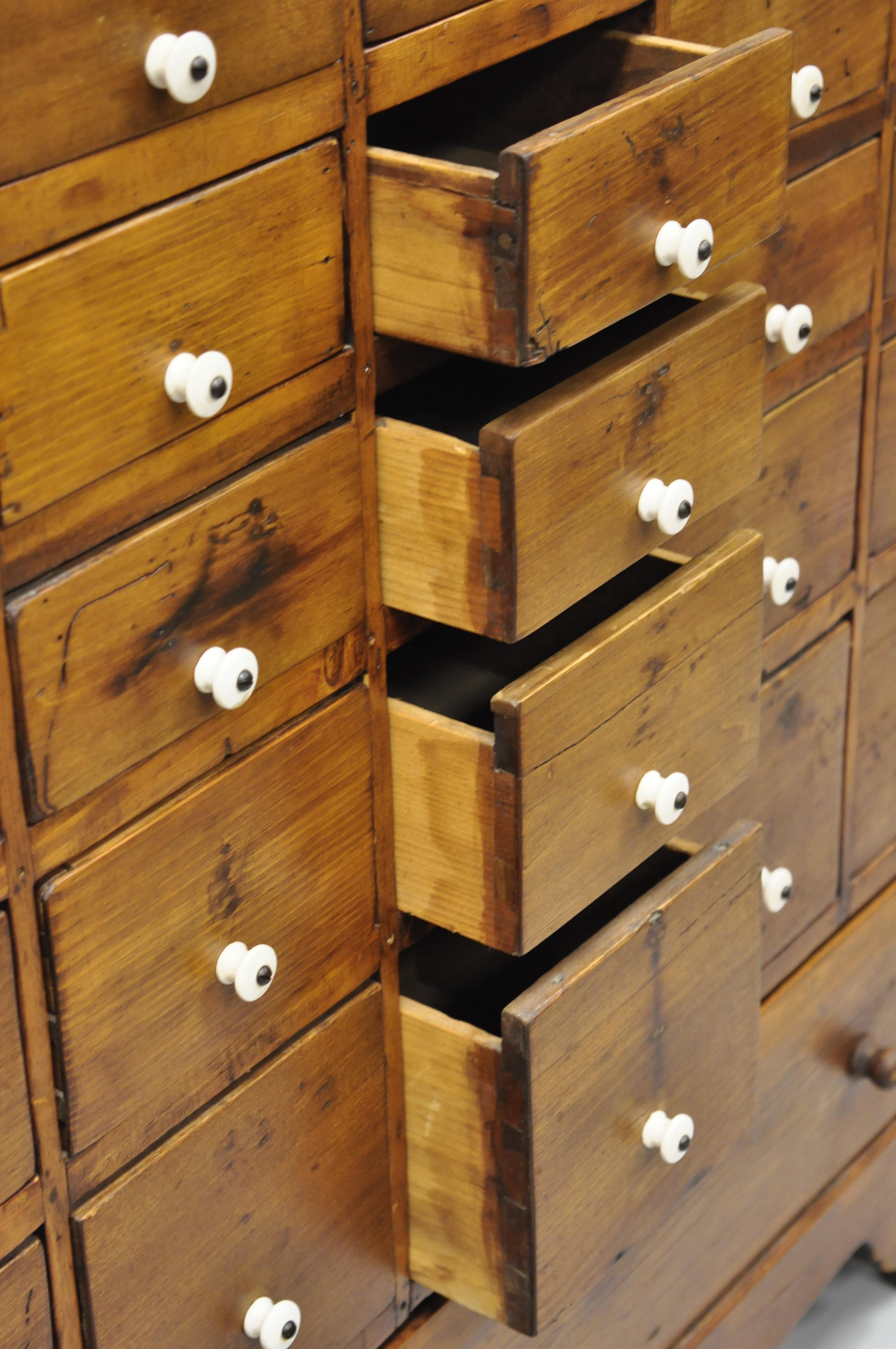 19th Century American 26 Drawer Dovetailed Pine Wood Apothecary Cabinet Chest 1