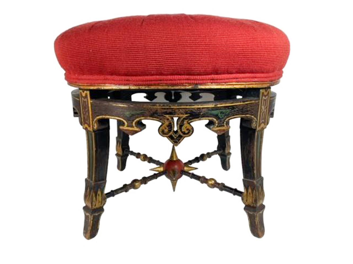 Aesthetic Movement 19th Century American Aesthetic Period Grain Painted Stool with Upholstered Seat For Sale