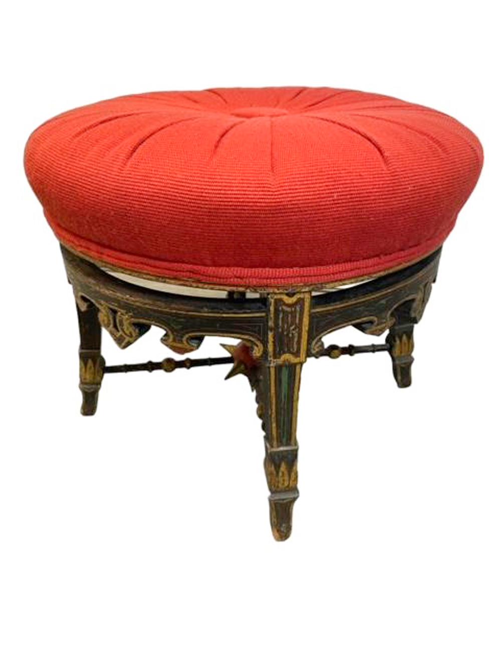 19th Century American Aesthetic Period Grain Painted Stool with Upholstered Seat For Sale 1