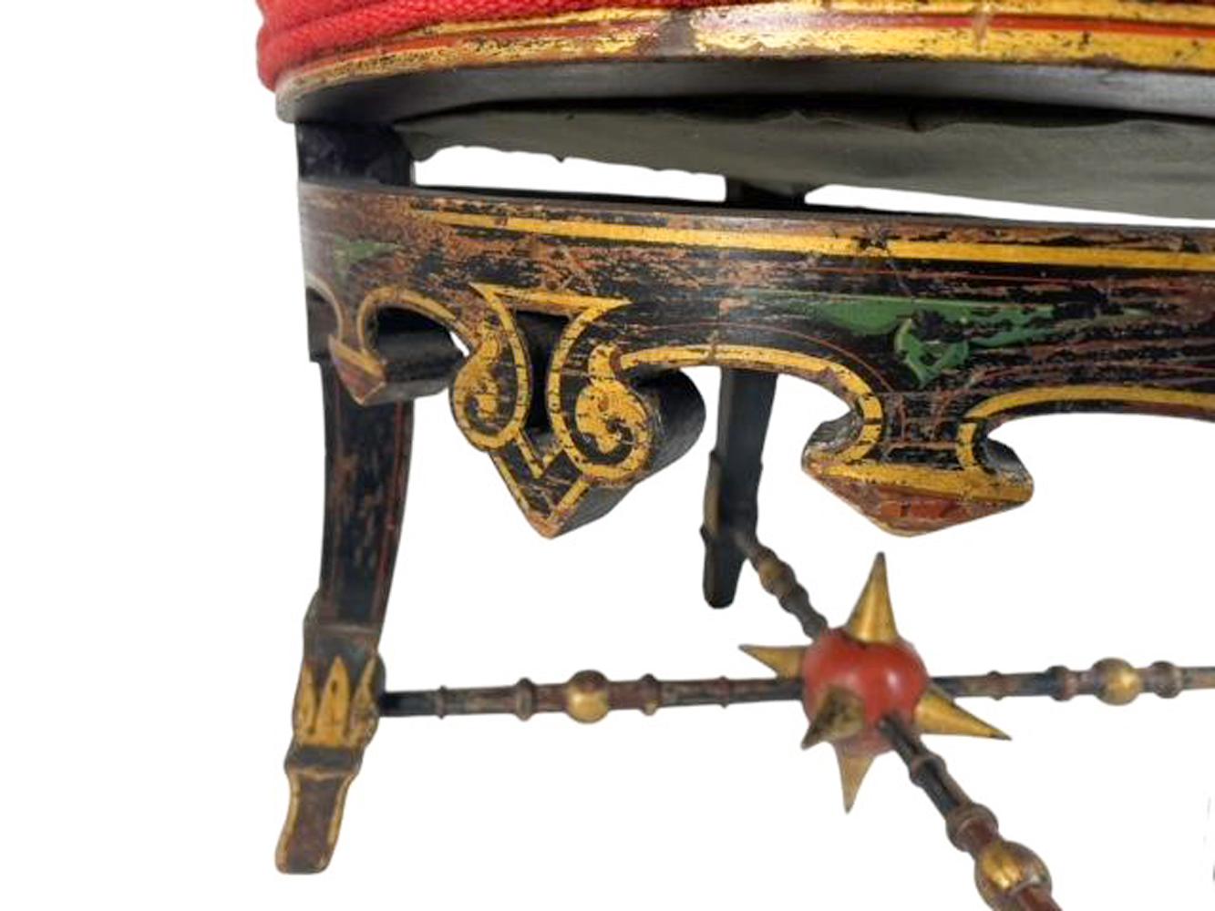 19th Century American Aesthetic Period Grain Painted Stool with Upholstered Seat For Sale 2