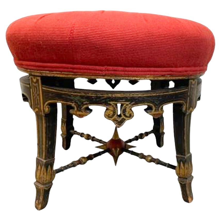19th Century American Aesthetic Period Grain Painted Stool with Upholstered Seat For Sale