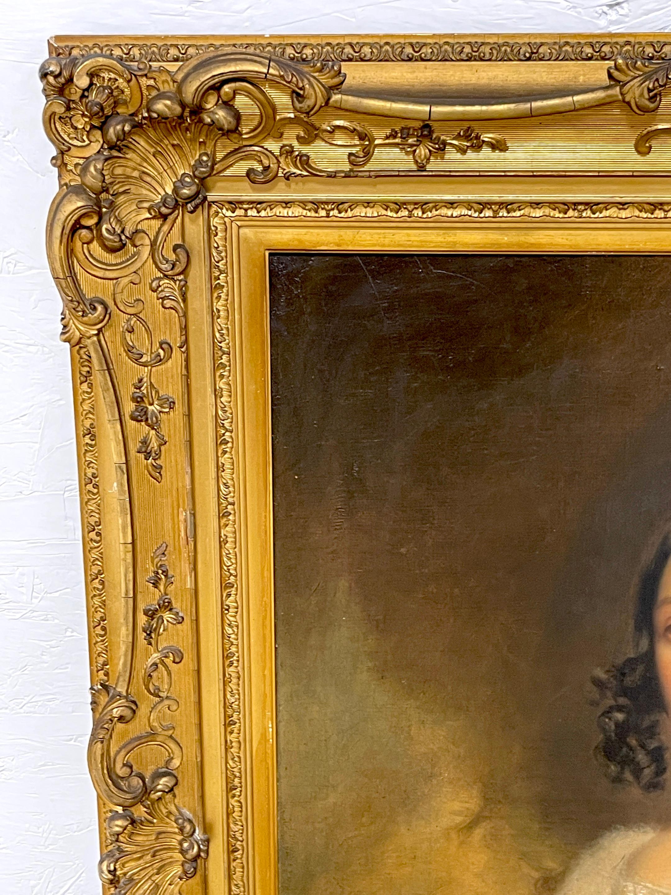 Amerikanisches Antebellum-Porträt einer Dame aus dem 19. Jahrhundert, Originalrahmen aus vergoldetem Holz im Zustand „Gut“ im Angebot in West Palm Beach, FL