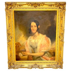 19th Century American Antebellum Portrait of a Lady, Original Giltwood Frame