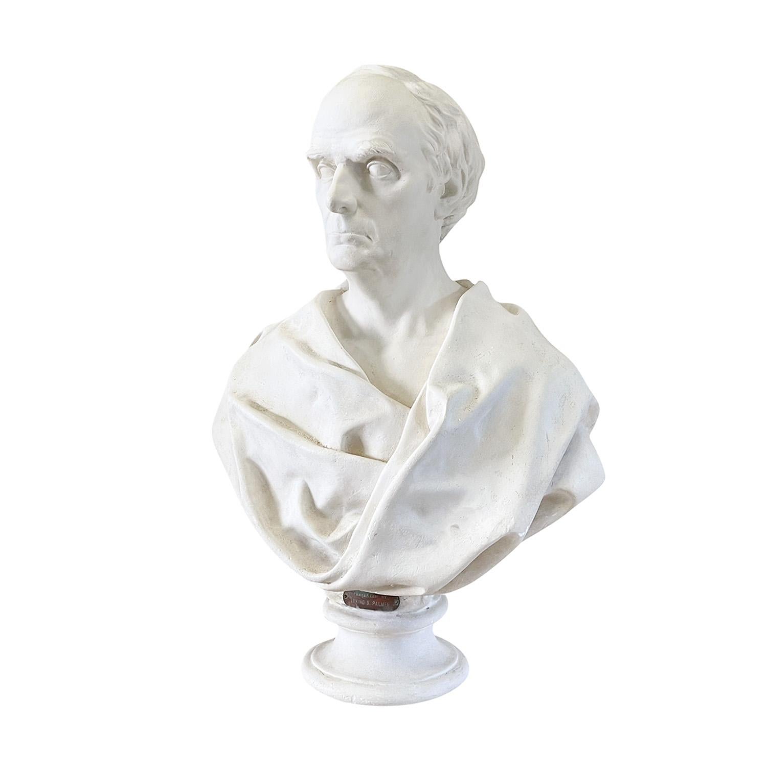Hand-Crafted 19th Century American Antique Plaster Bust of Secretary of State Daniel Webster For Sale