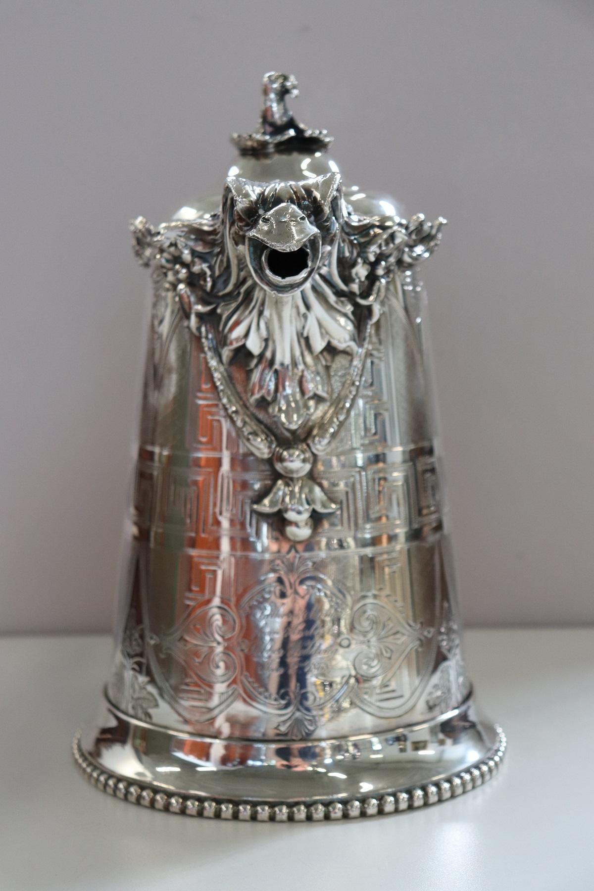 19th Century American Antique Silver Plate Pitcher by Ernest Kaufman In Good Condition In Casale Monferrato, IT
