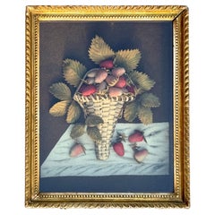 19th Century American Applique Picture of a Basket of Strawberries