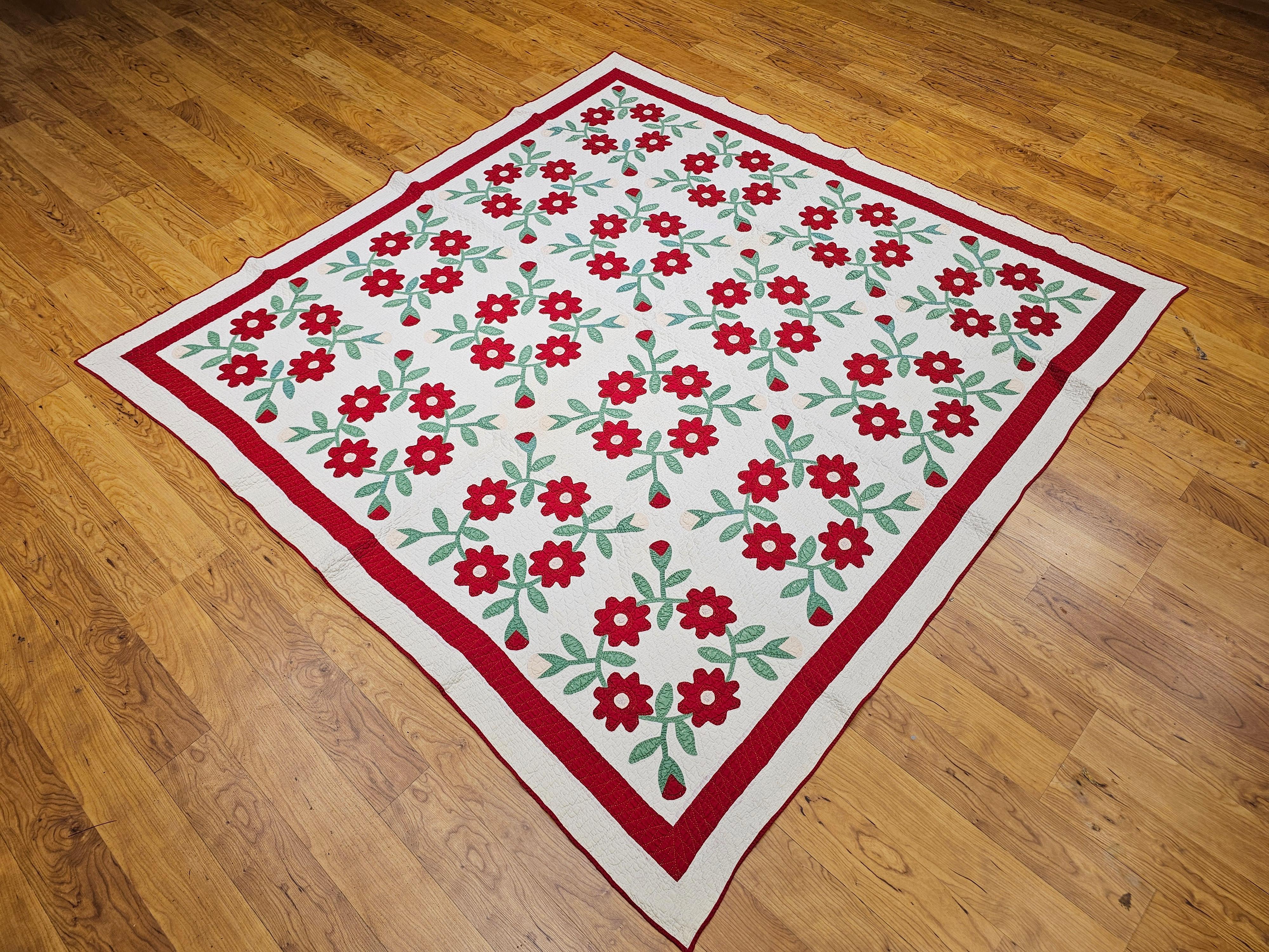 19th Century American Applique Quilt in Floral Pattern from Pennsylvania For Sale 9