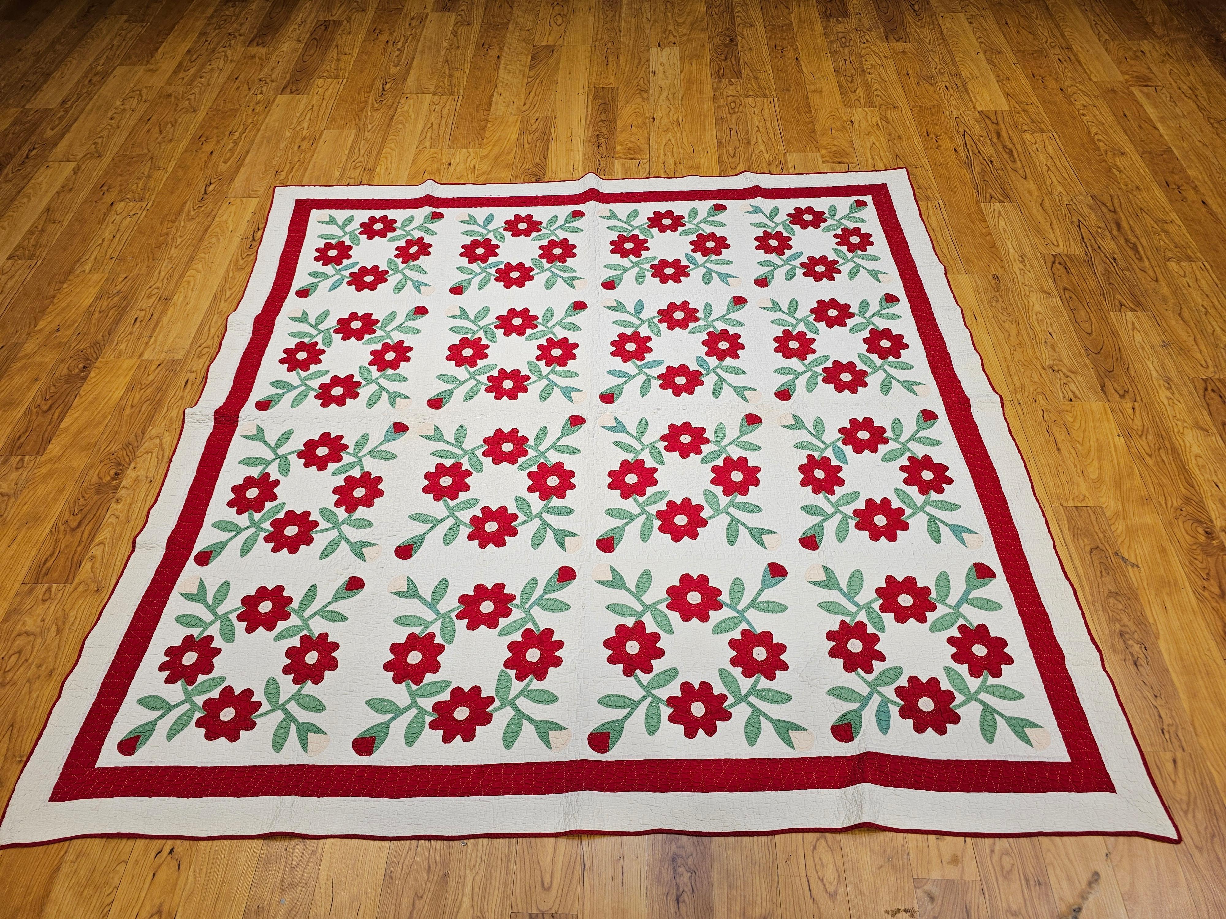19th Century American Applique Quilt in Floral Pattern from Pennsylvania For Sale 10
