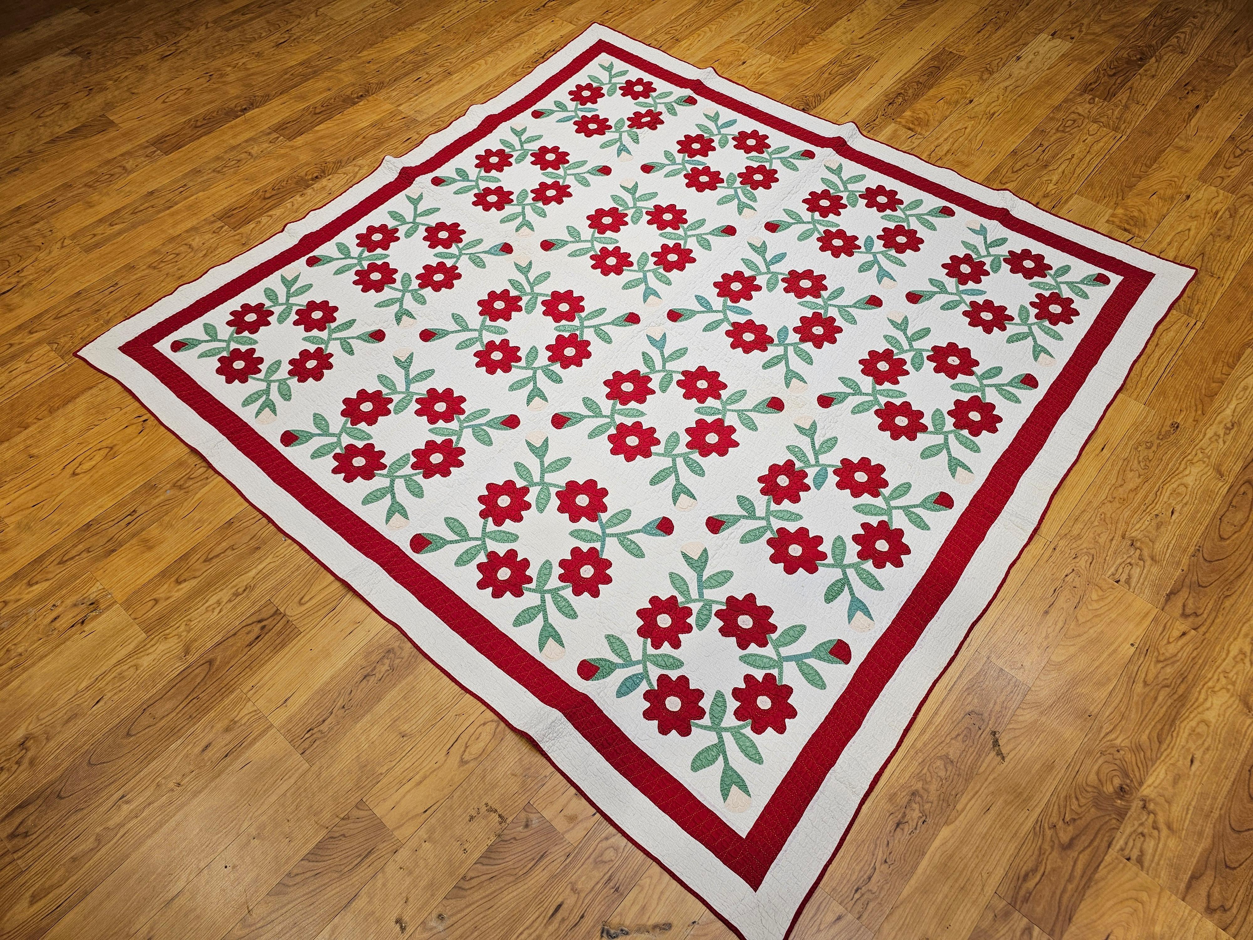 19th Century American Applique Quilt in Floral Pattern from Pennsylvania For Sale 11
