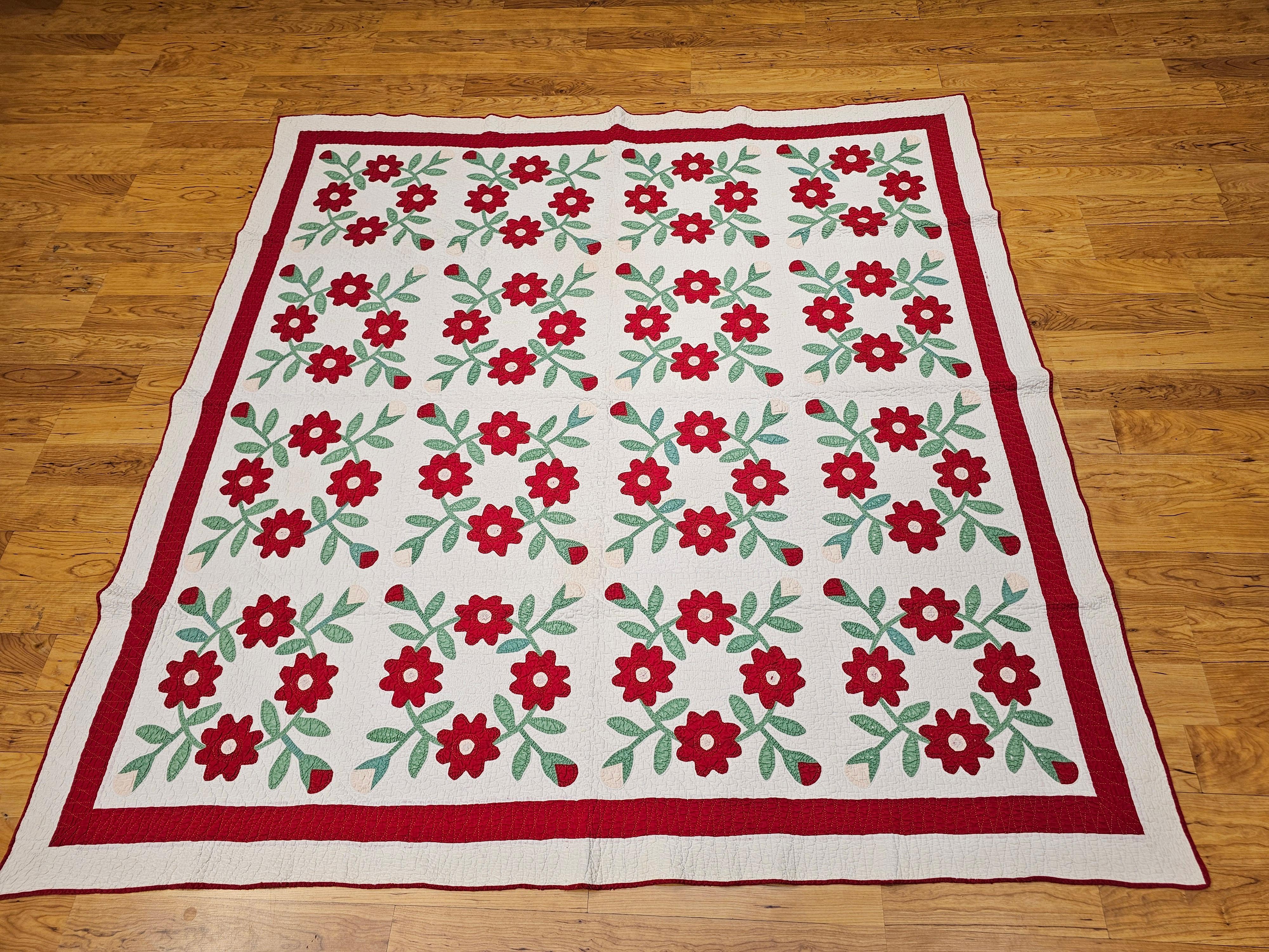19th Century American Applique Quilt in Floral Pattern from Pennsylvania For Sale 12