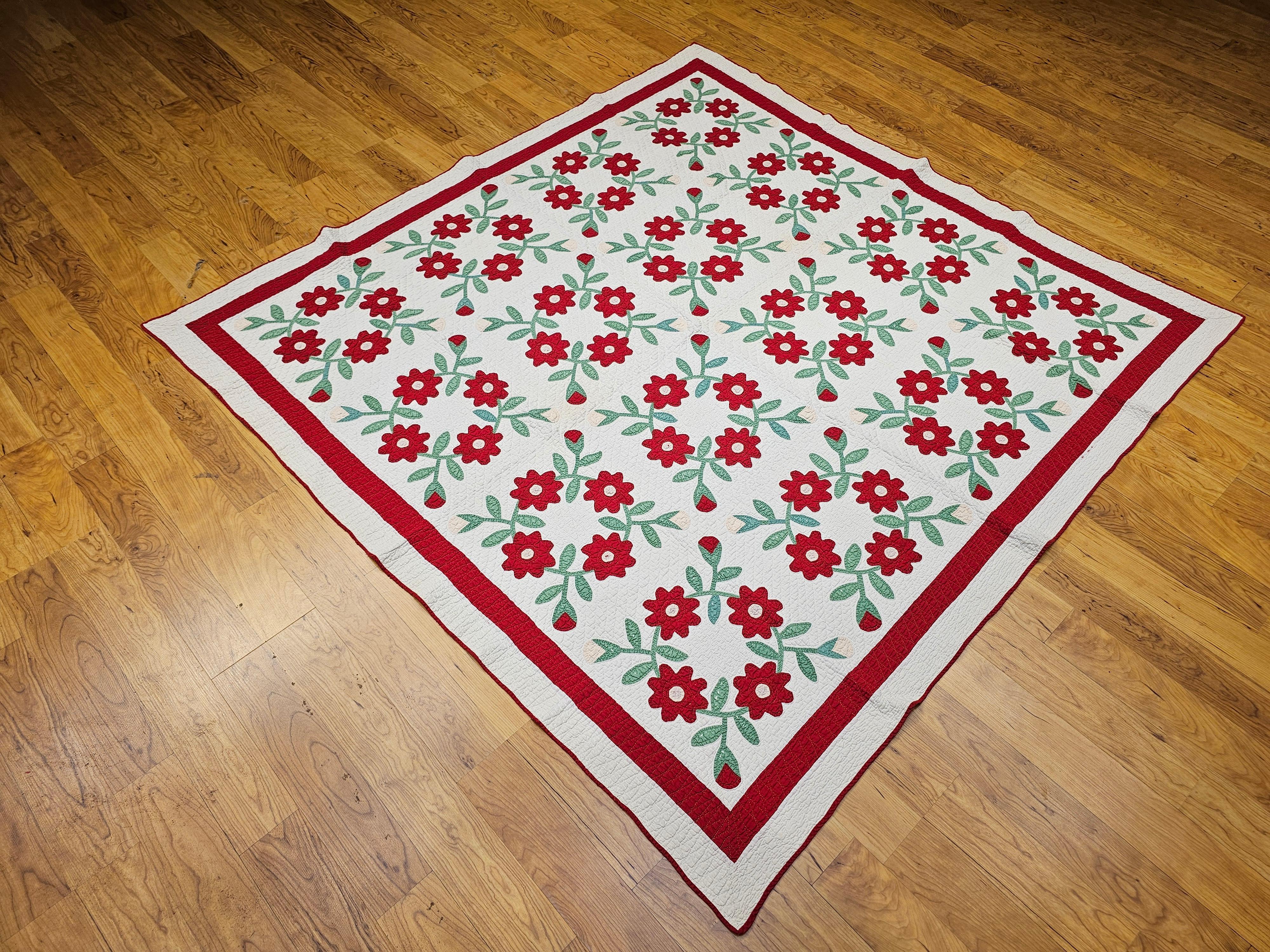 19th Century American Applique Quilt in Floral Pattern from Pennsylvania For Sale 13