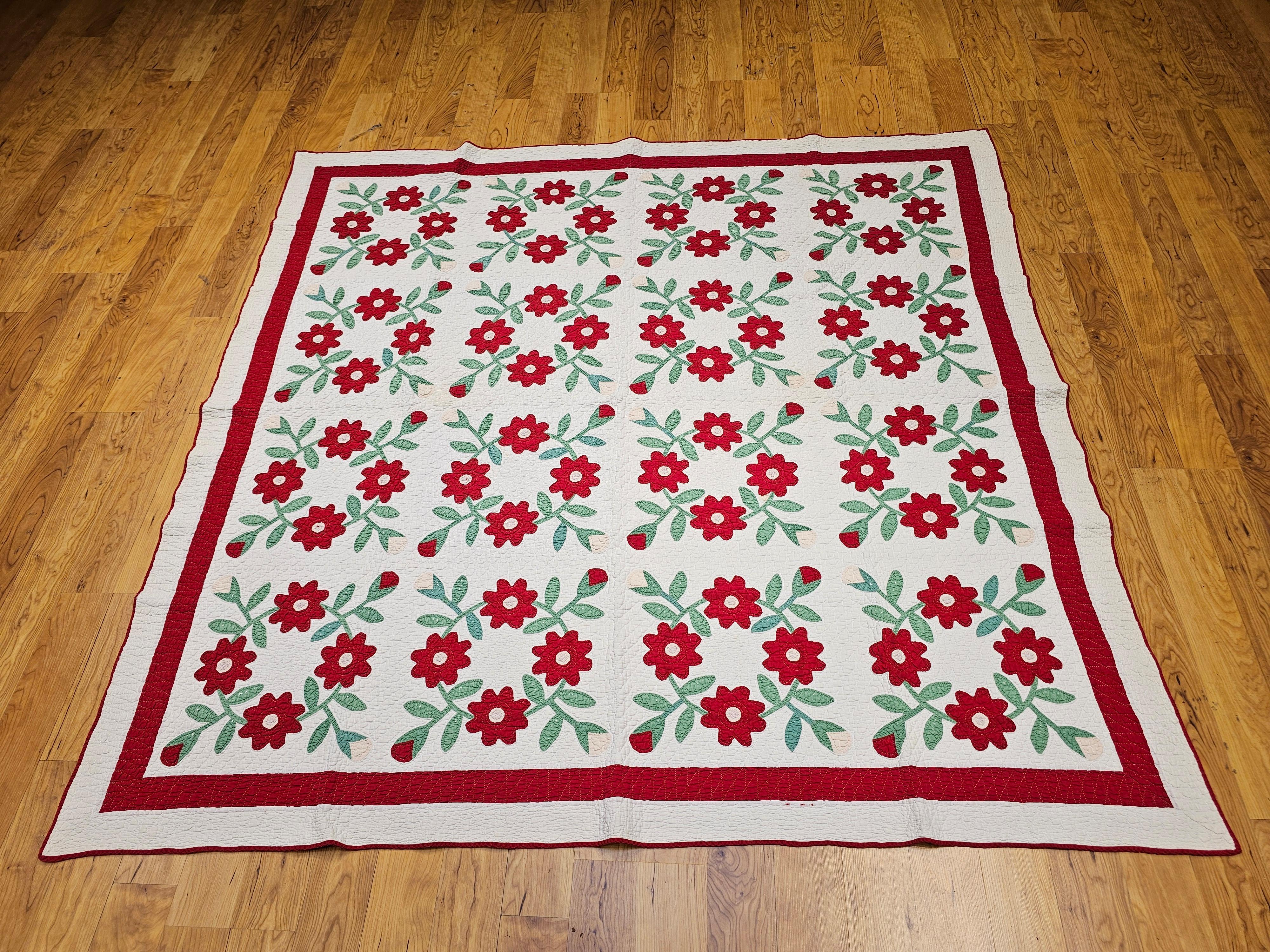 19th Century American Applique Quilt in Floral Pattern from Pennsylvania For Sale 14