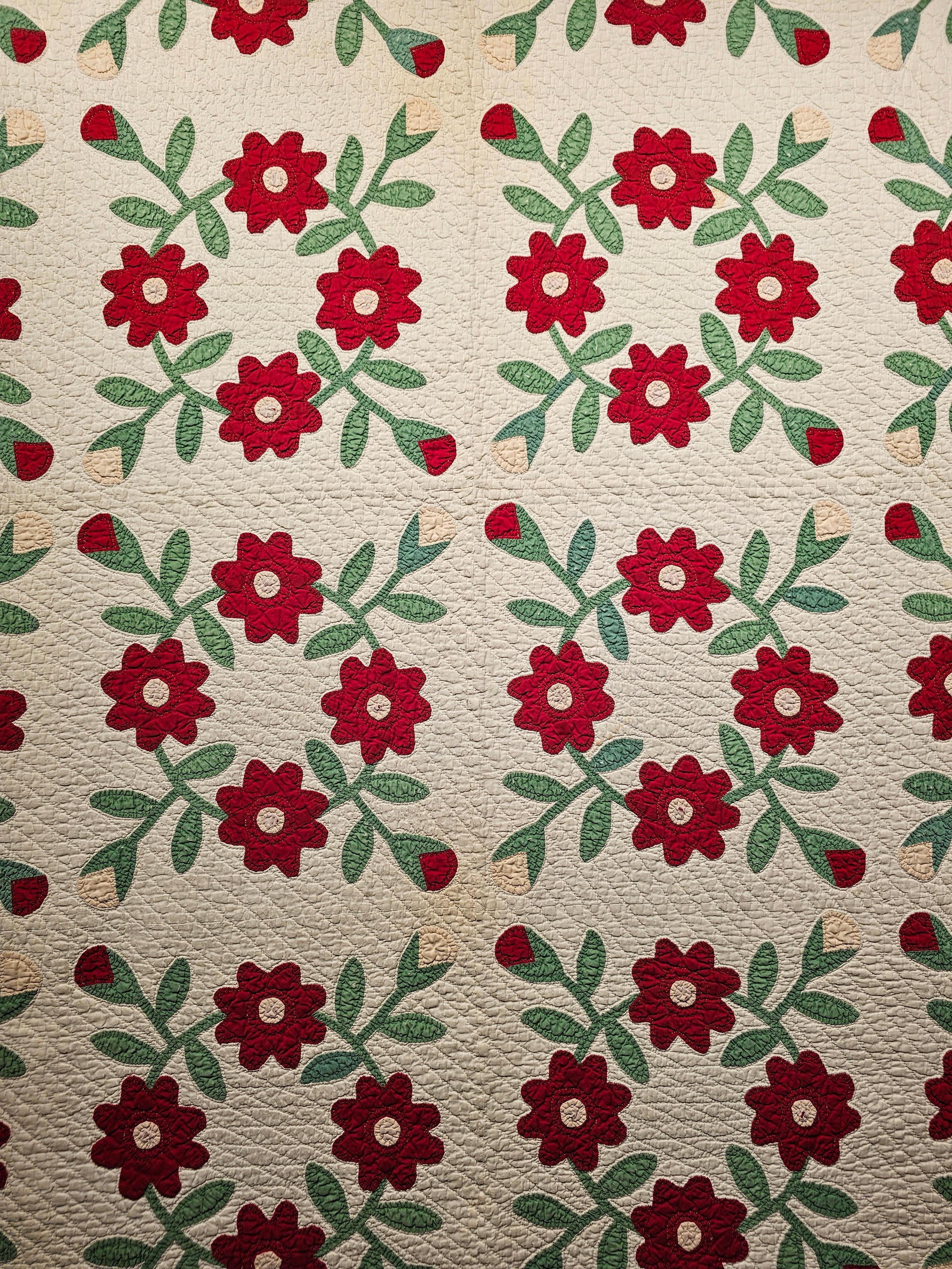 Appliqué 19th Century American Applique Quilt in Floral Pattern from Pennsylvania For Sale