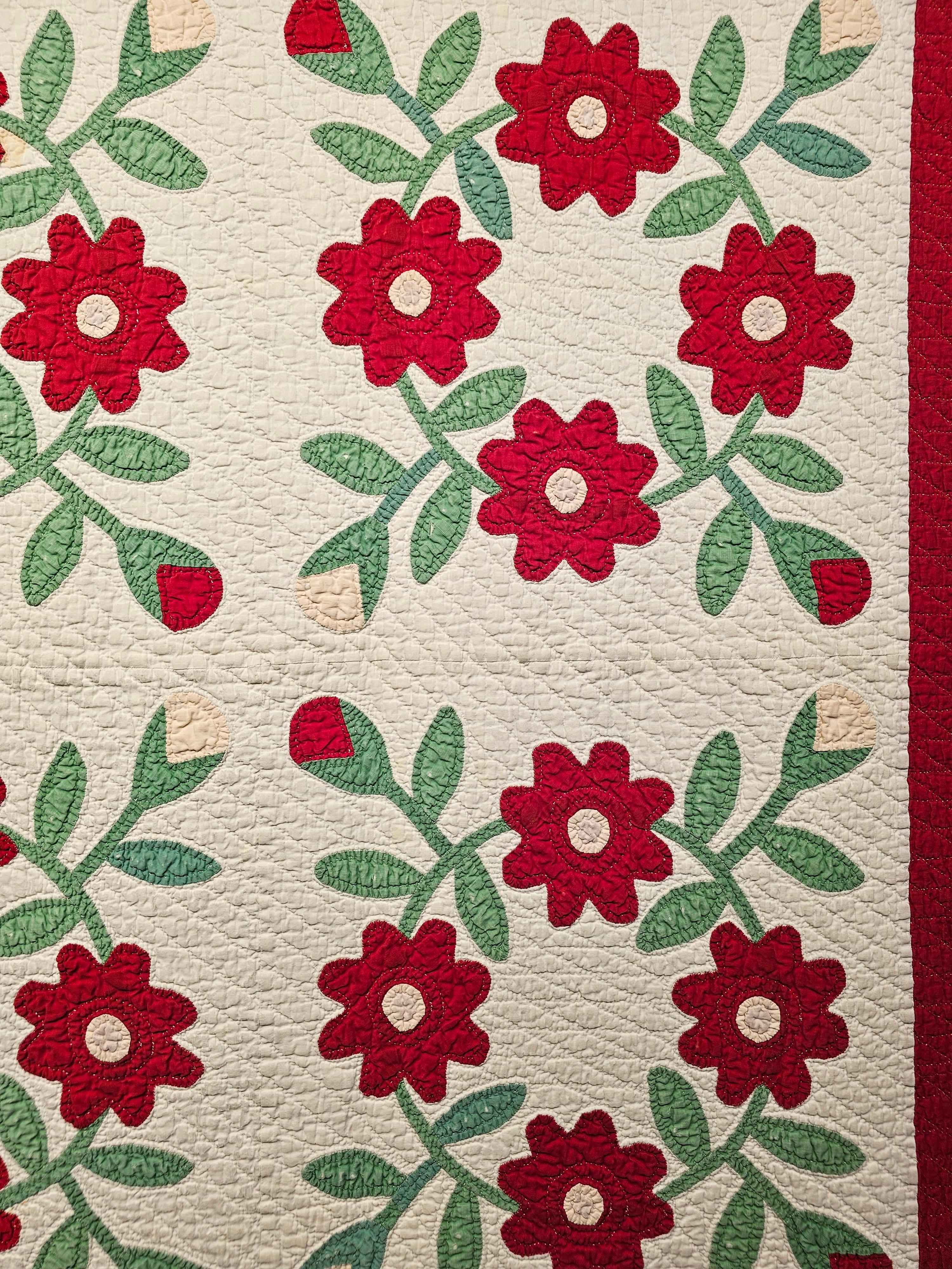 19th Century American Applique Quilt in Floral Pattern from Pennsylvania In Excellent Condition For Sale In Barrington, IL