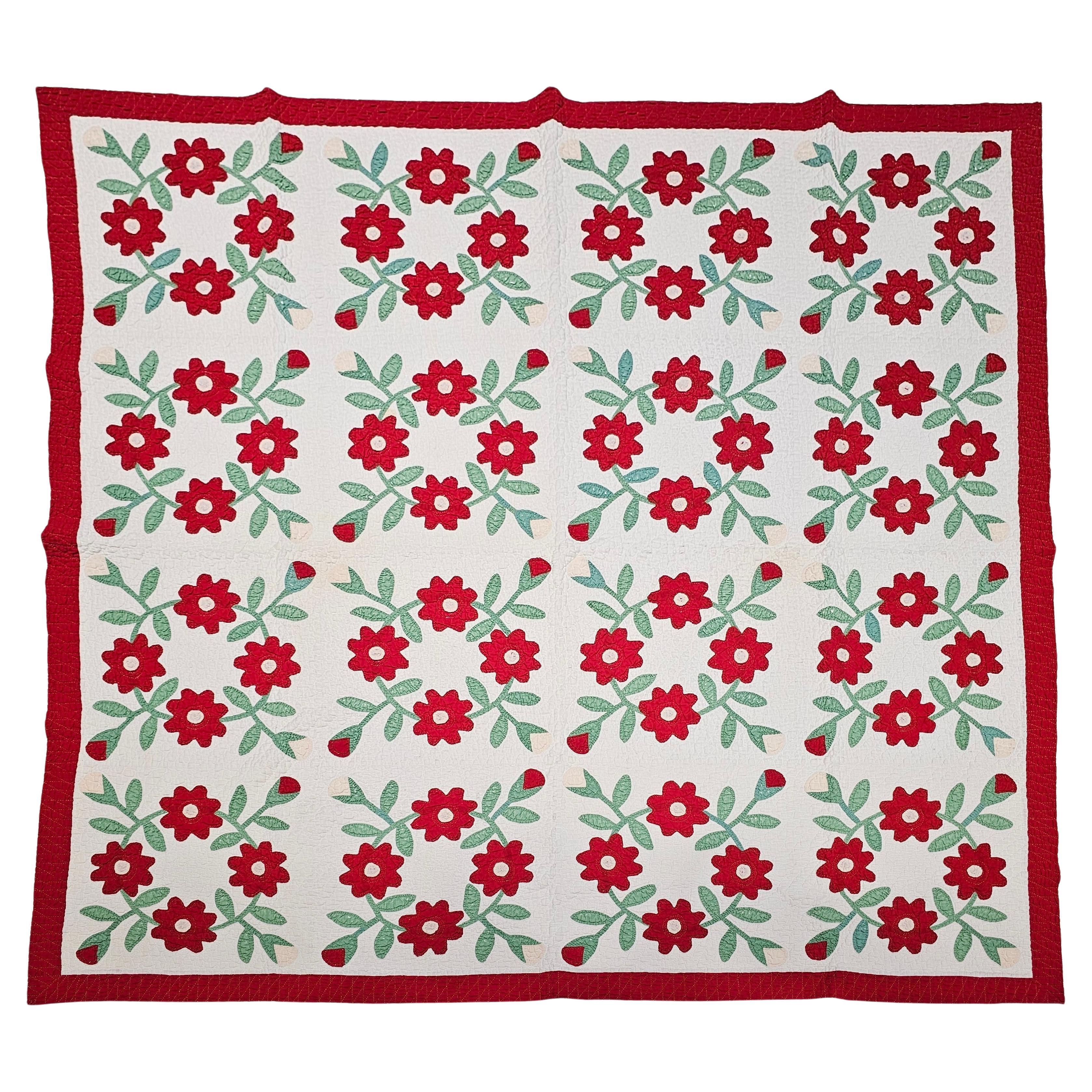 19th Century American Applique Quilt in Floral Pattern from Pennsylvania