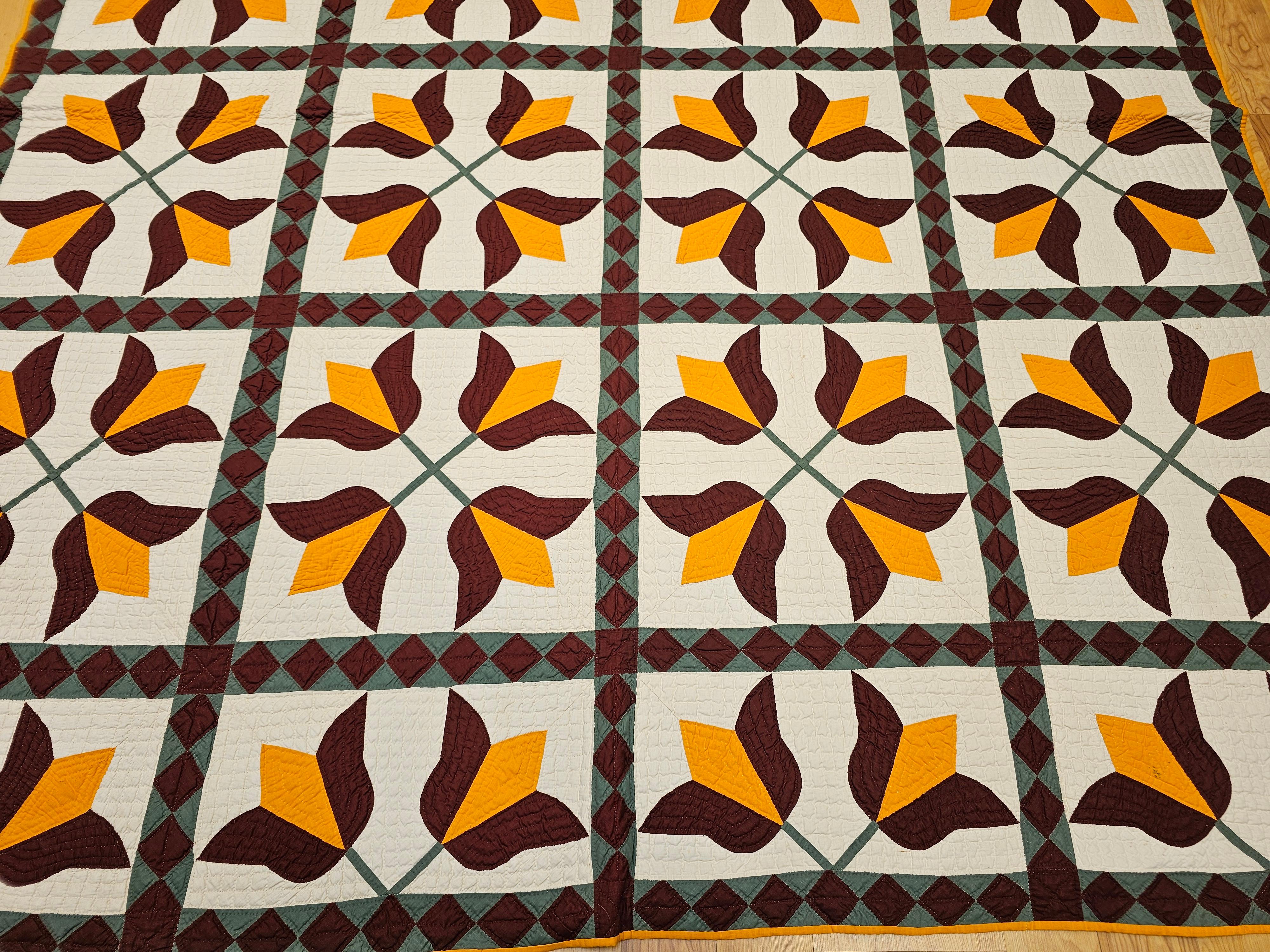 Appliqué Courtepointe américaine du 19e siècle à motif de tulipe du Sud en vente