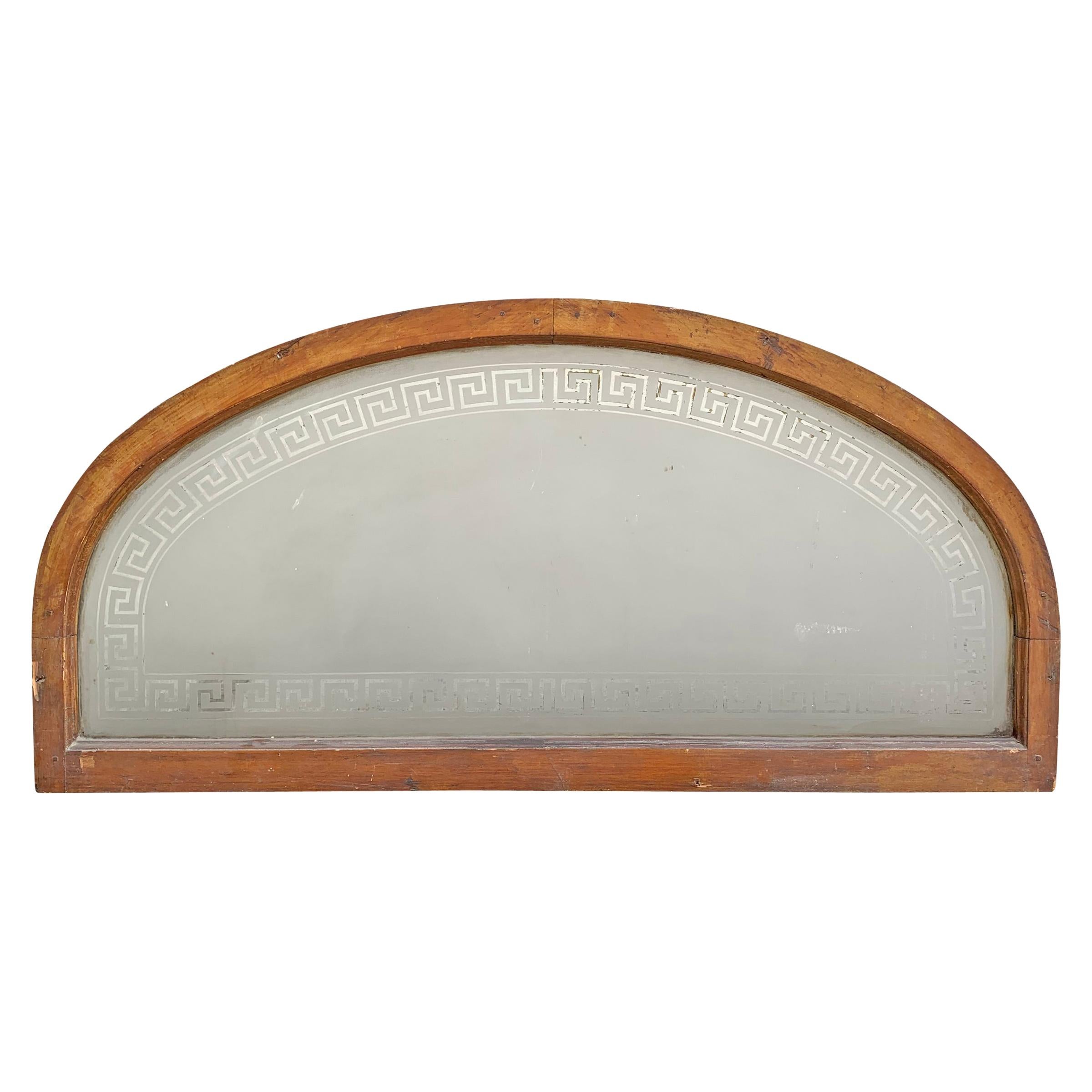 19th Century American Arch Top Greek Key Transom Window