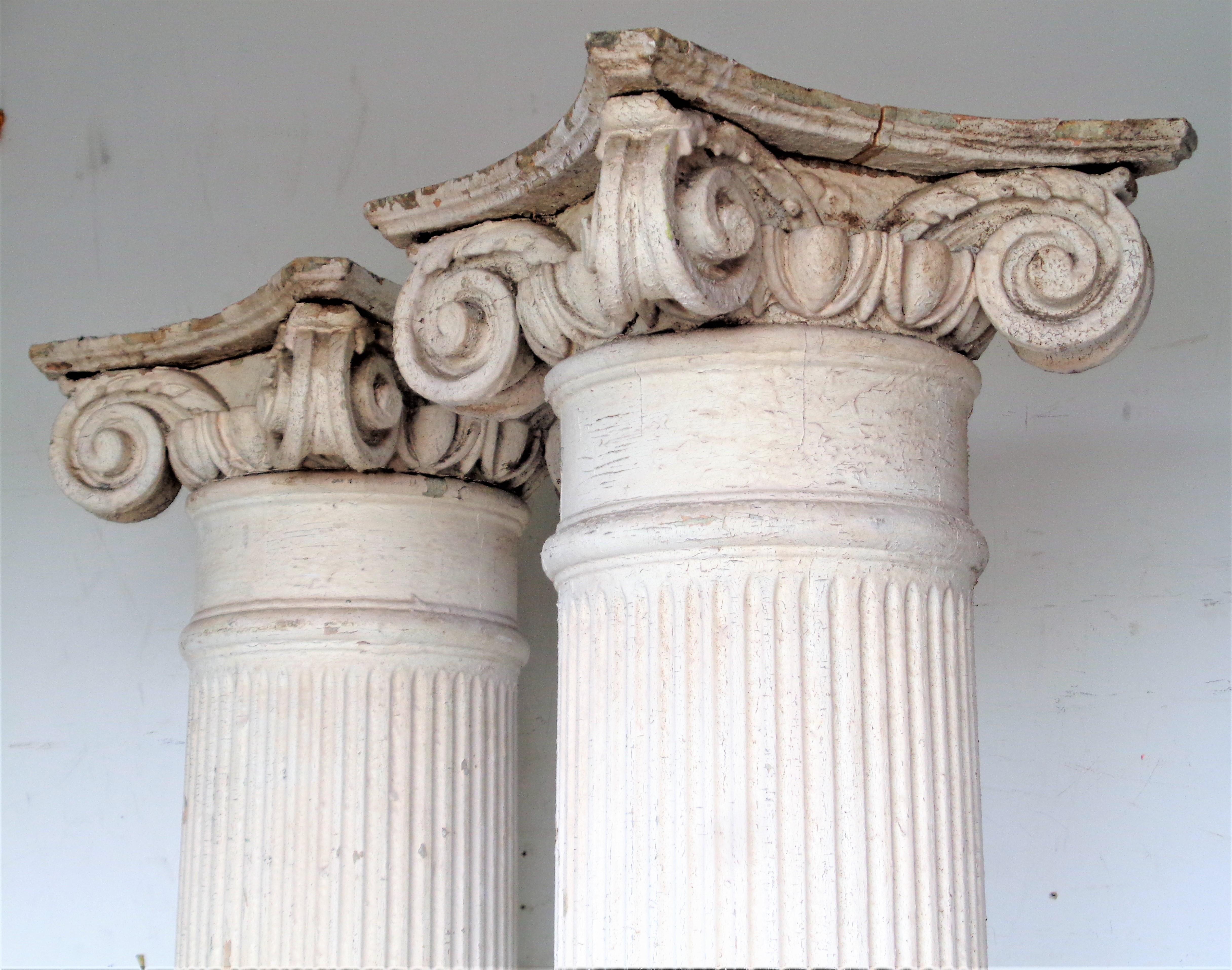 Classical Greek 19th C. American Architectural Fluted Columns w/ Ionic Capitals