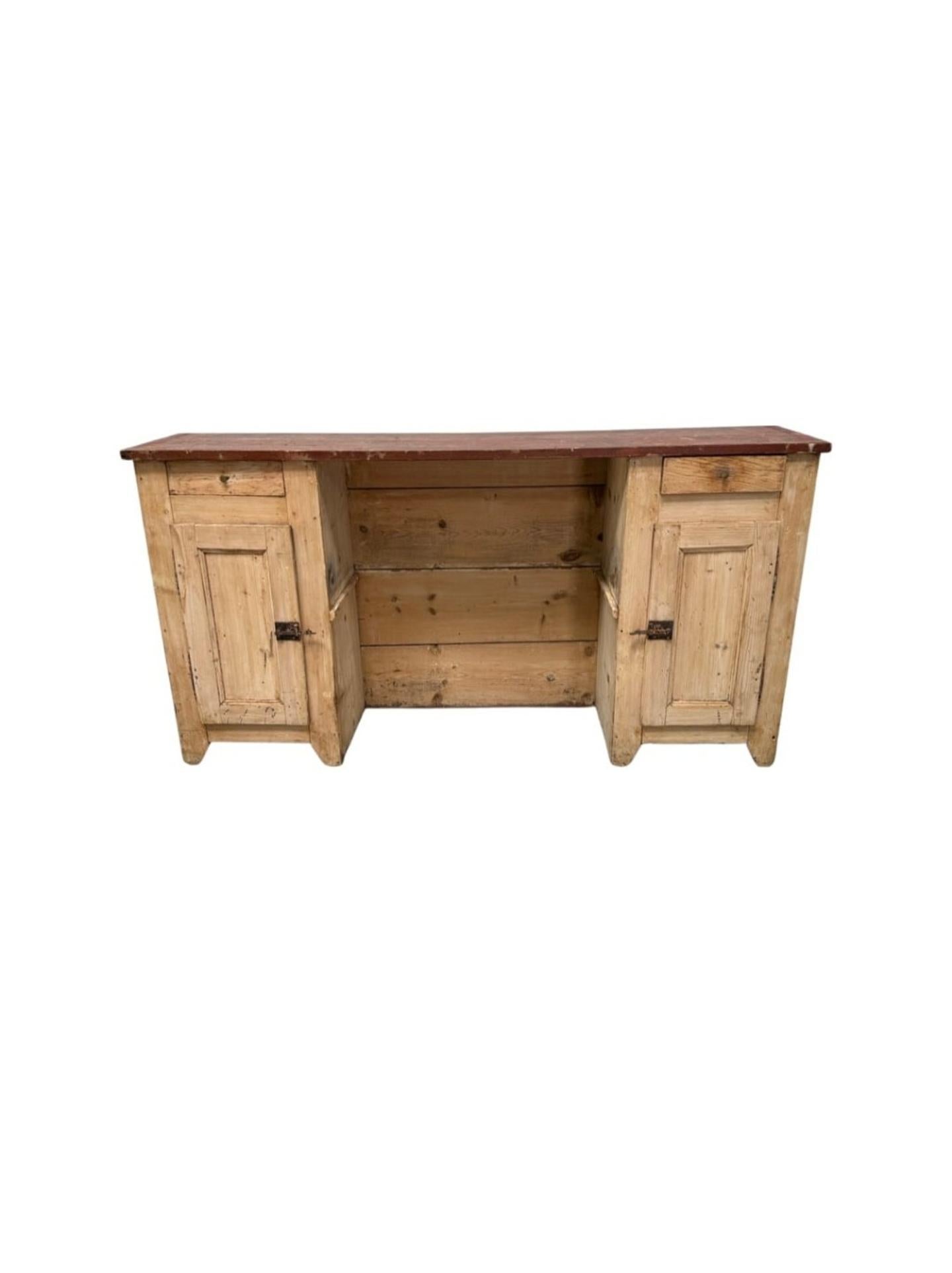 A scarce early American painted pine barbershop back bar. circa 1840

Born in the United States in the first half of the 19th century, this remarkable rare antique barber station features primitive hand-crafted solid wood construction, retaining the