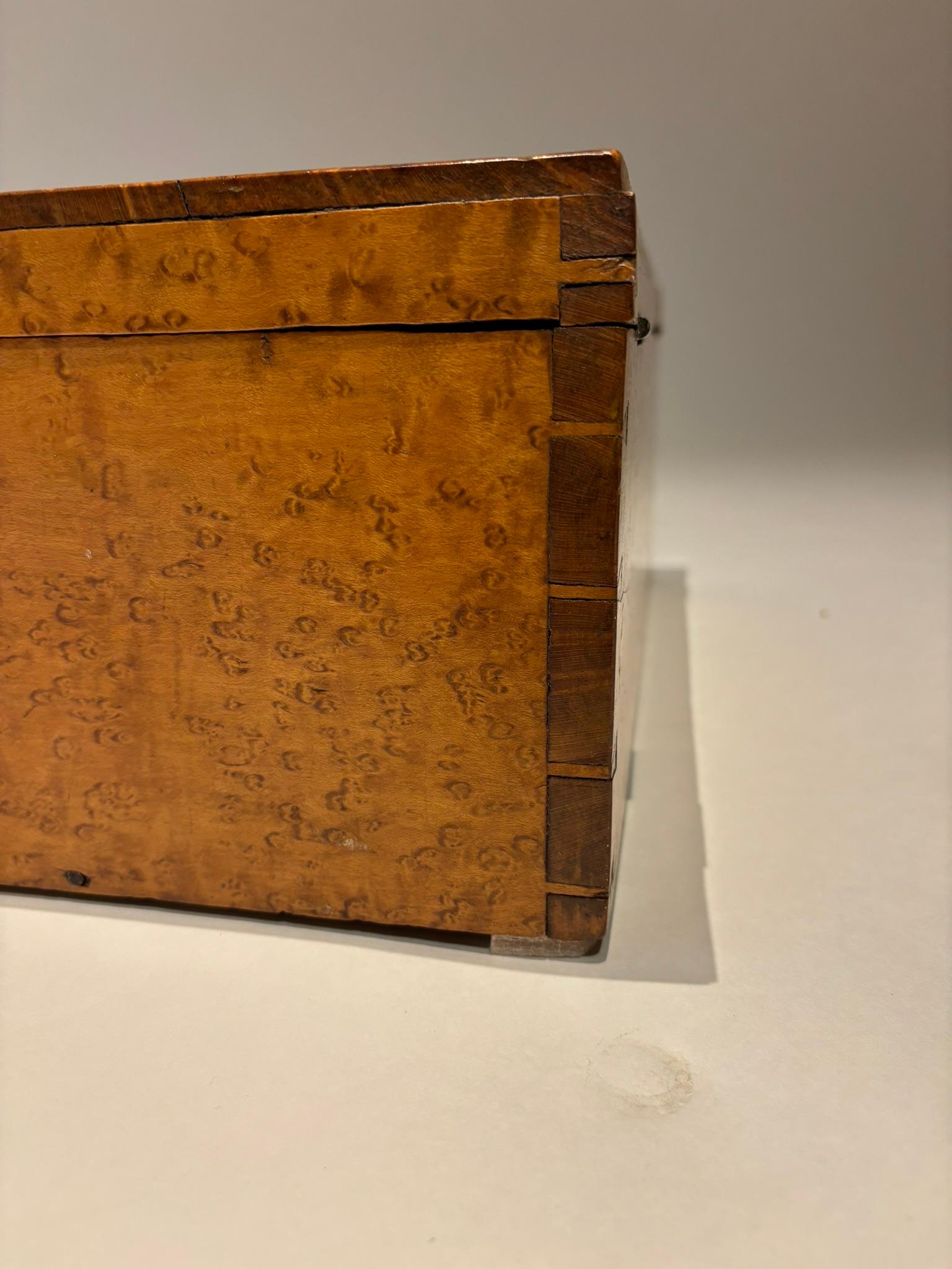 19th Century American Birds Eye Maple Wood Box For Sale 9