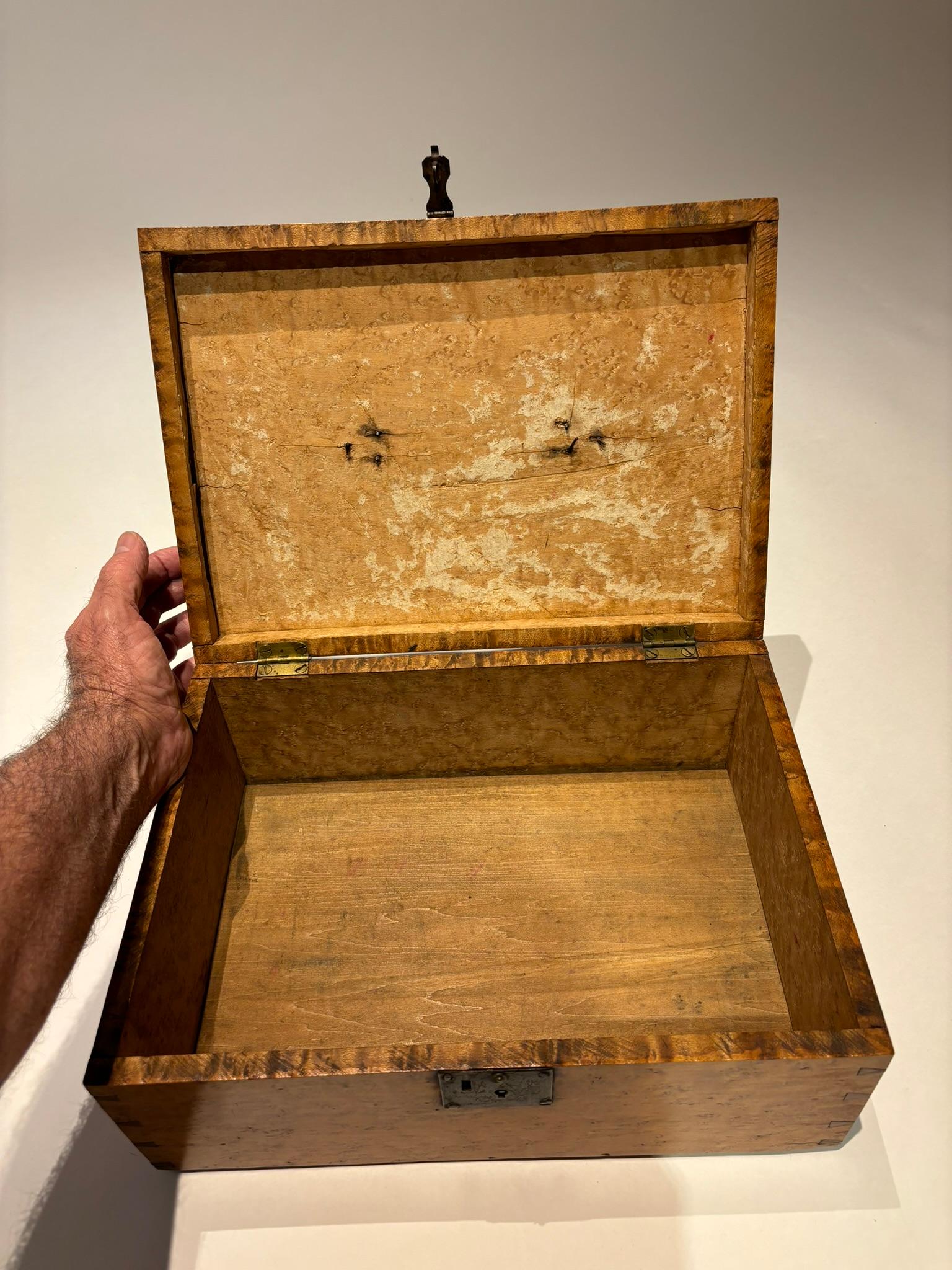19th Century American Birds Eye Maple Wood Box For Sale 11