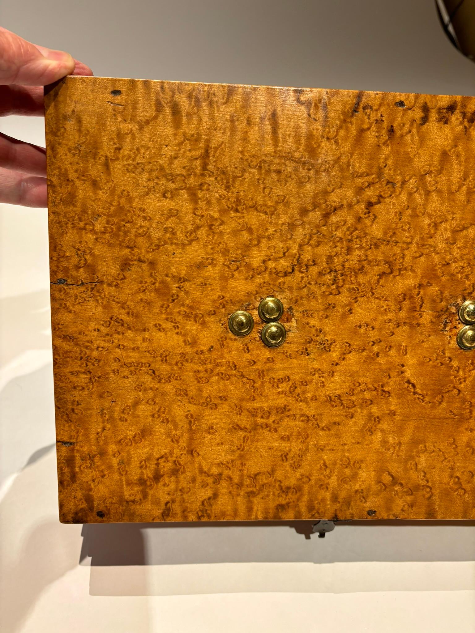19th Century American Birds Eye Maple Wood Box For Sale 14