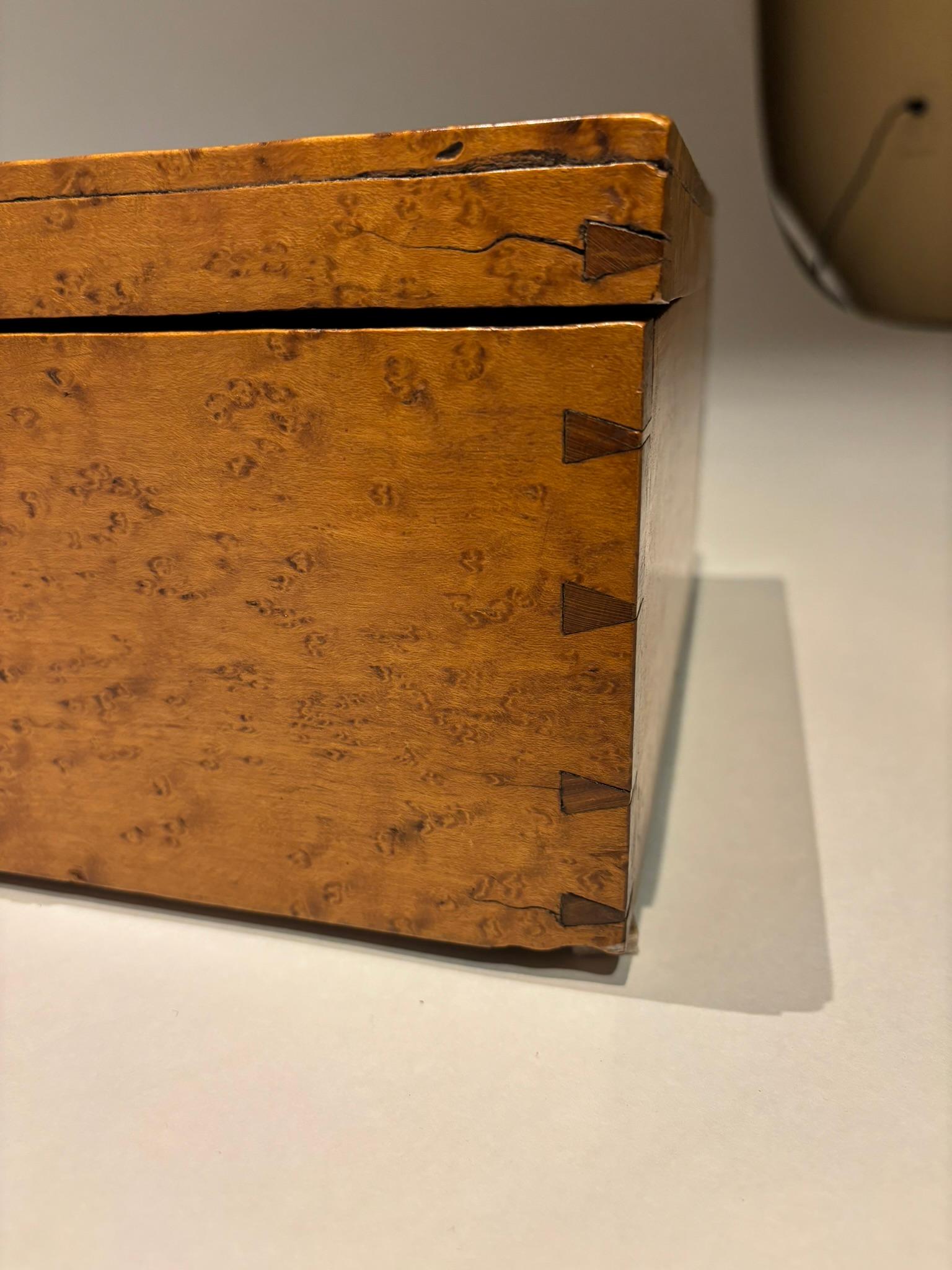Brass 19th Century American Birds Eye Maple Wood Box For Sale