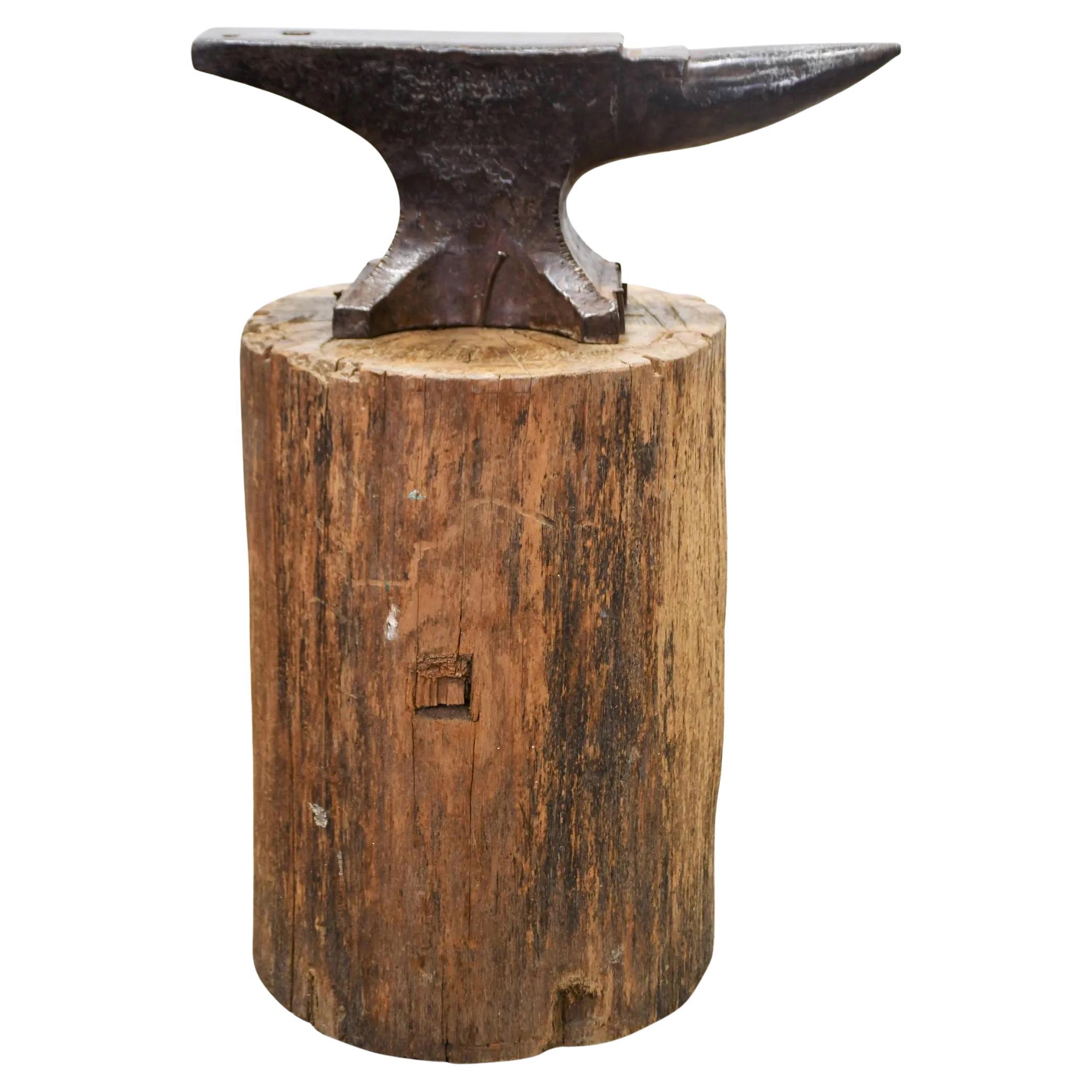 19th Century American Blacksmith's Anvil on Tree Stump Pedestal For Sale