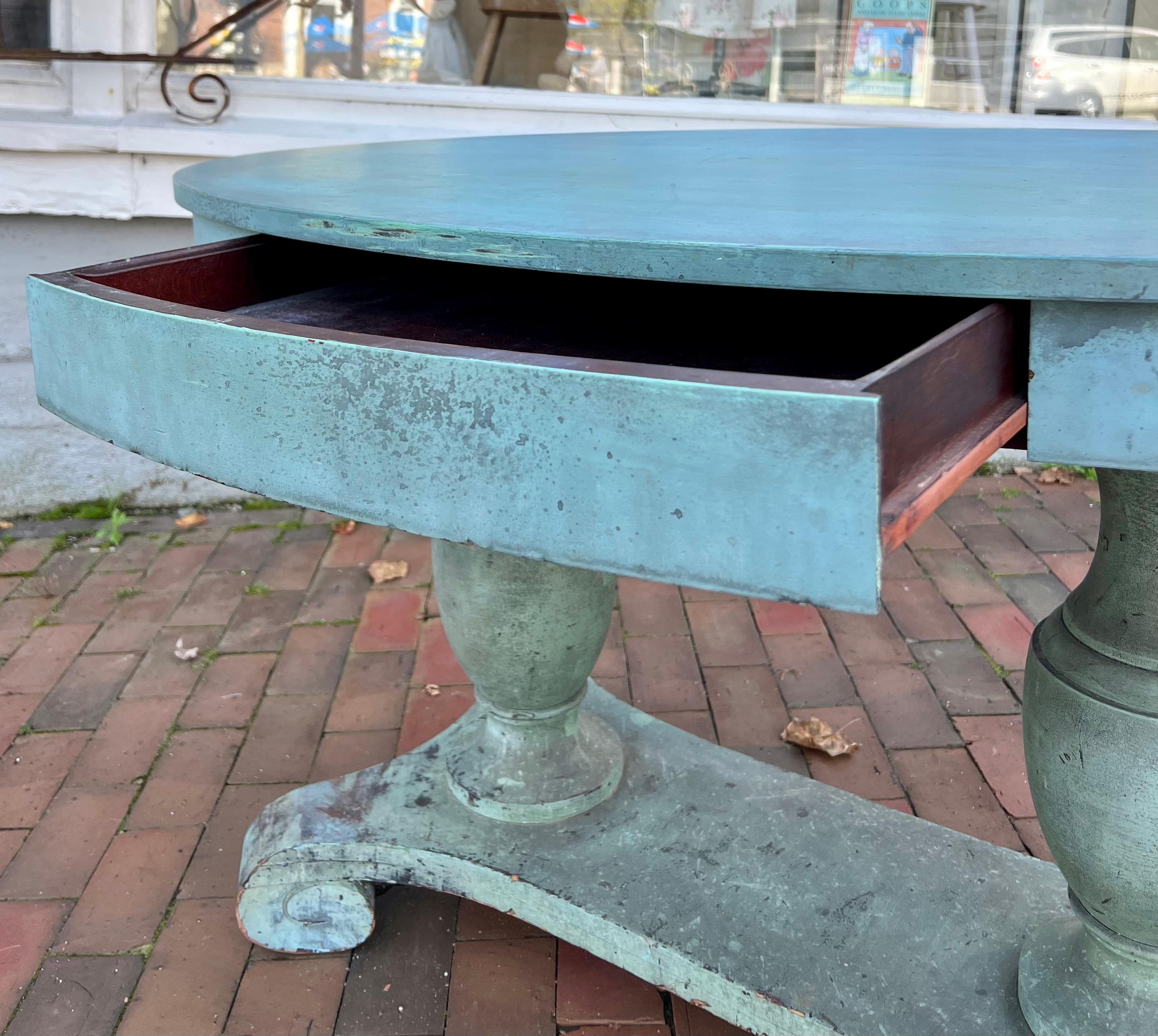 19th Century American Blue Painted Center Oval Table In Good Condition For Sale In Wiscasset, ME