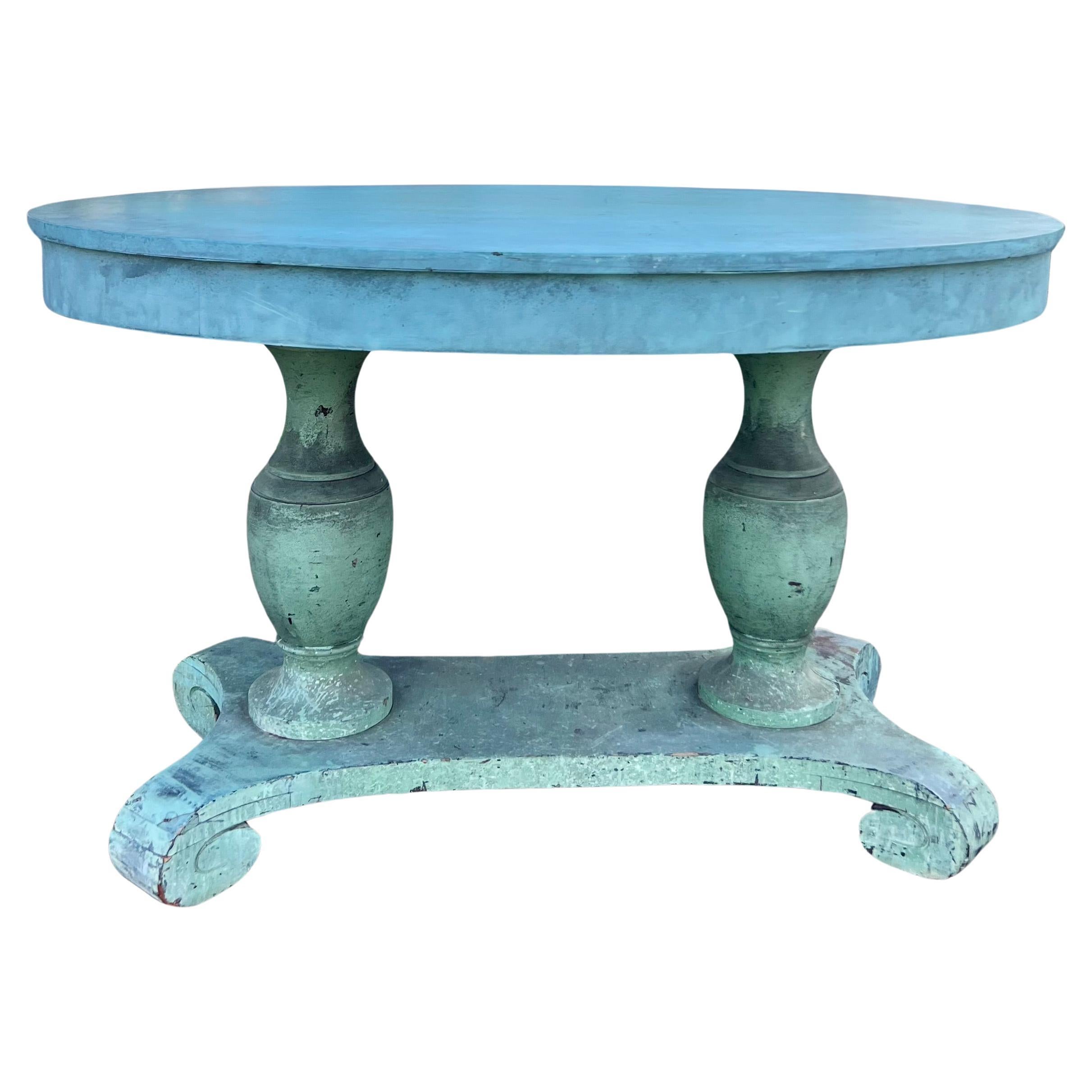 19th Century American Blue Painted Center Oval Table For Sale