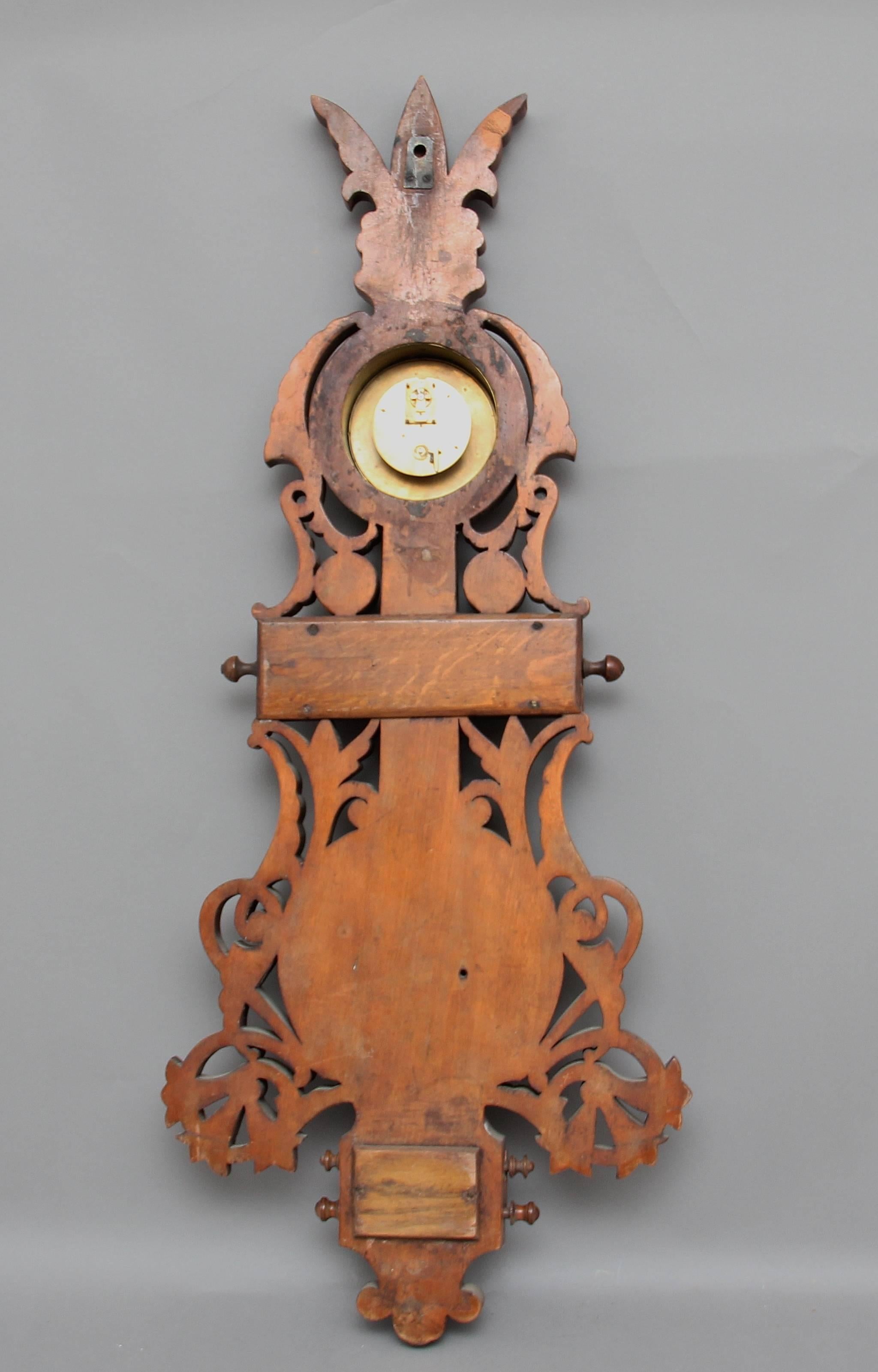 19th Century American Carved Walnut Barometer For Sale 6