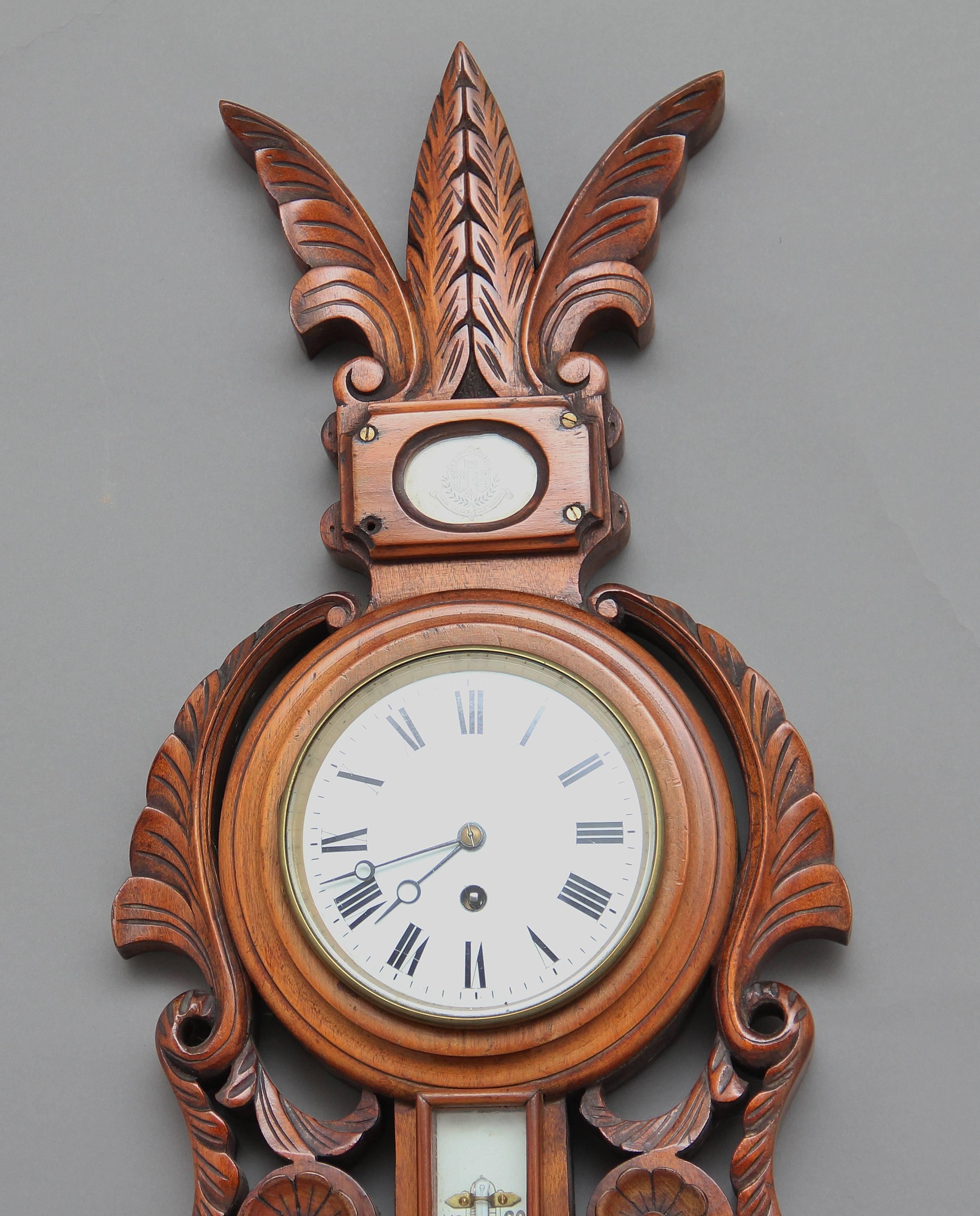 Late 19th Century 19th Century American Carved Walnut Barometer For Sale