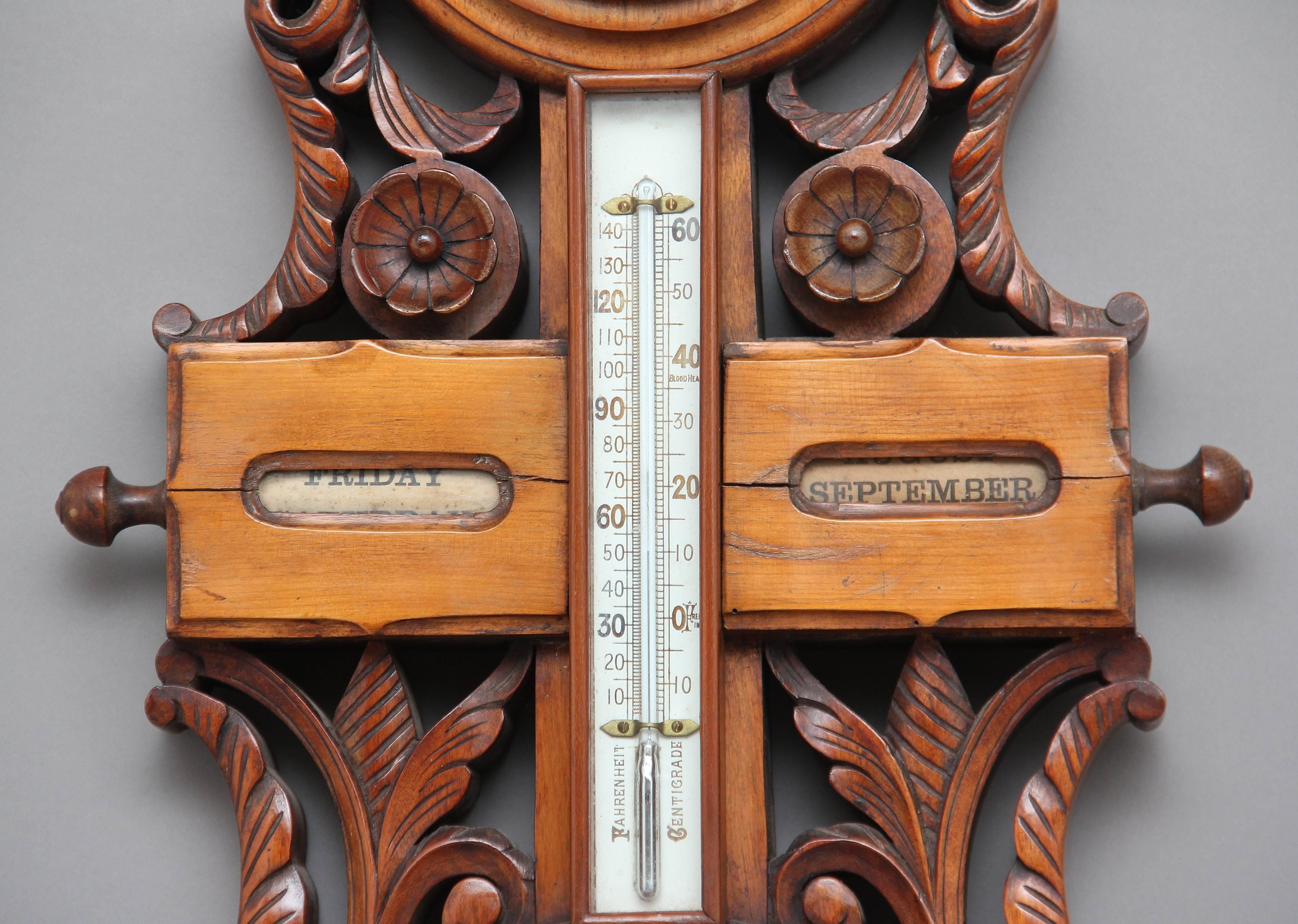 19th Century American Carved Walnut Barometer For Sale 2