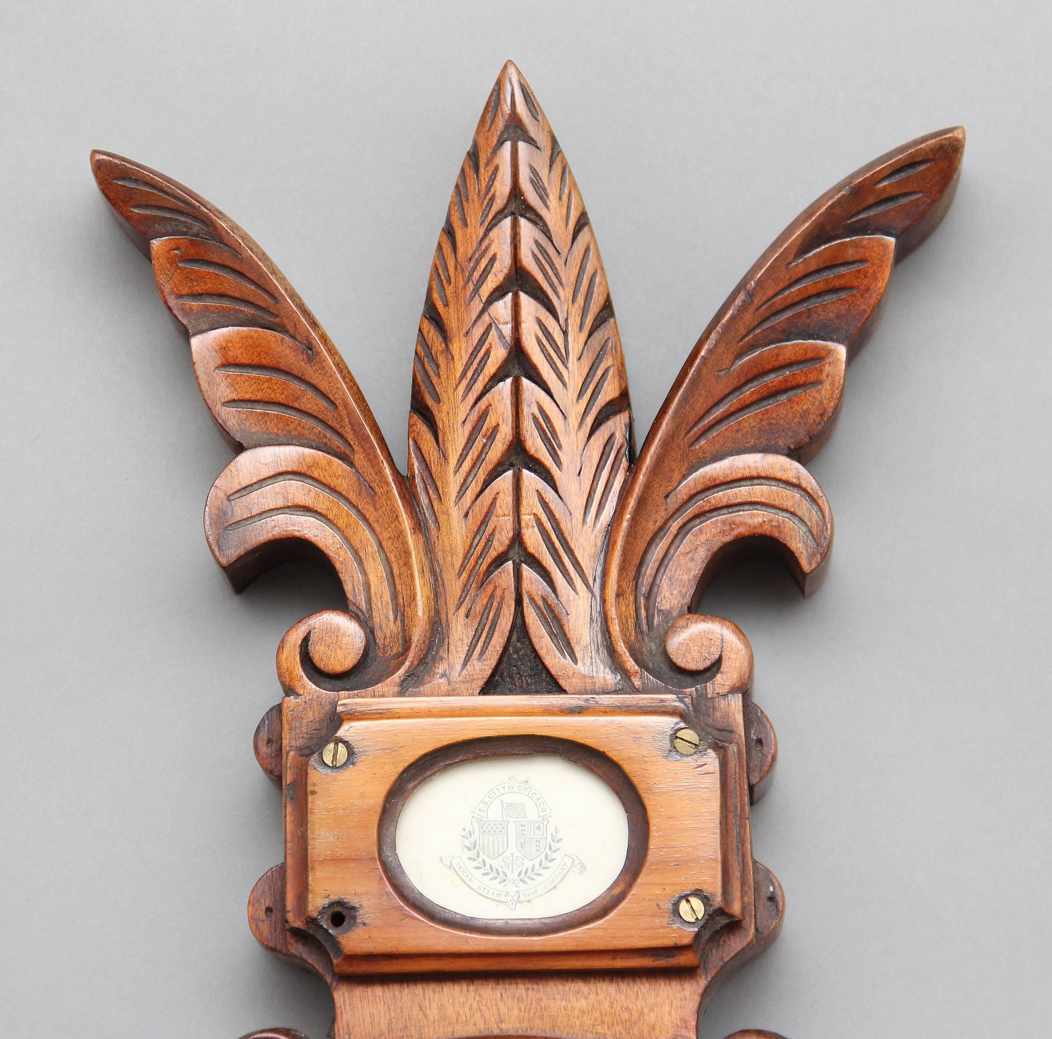 19th Century American Carved Walnut Barometer For Sale 3
