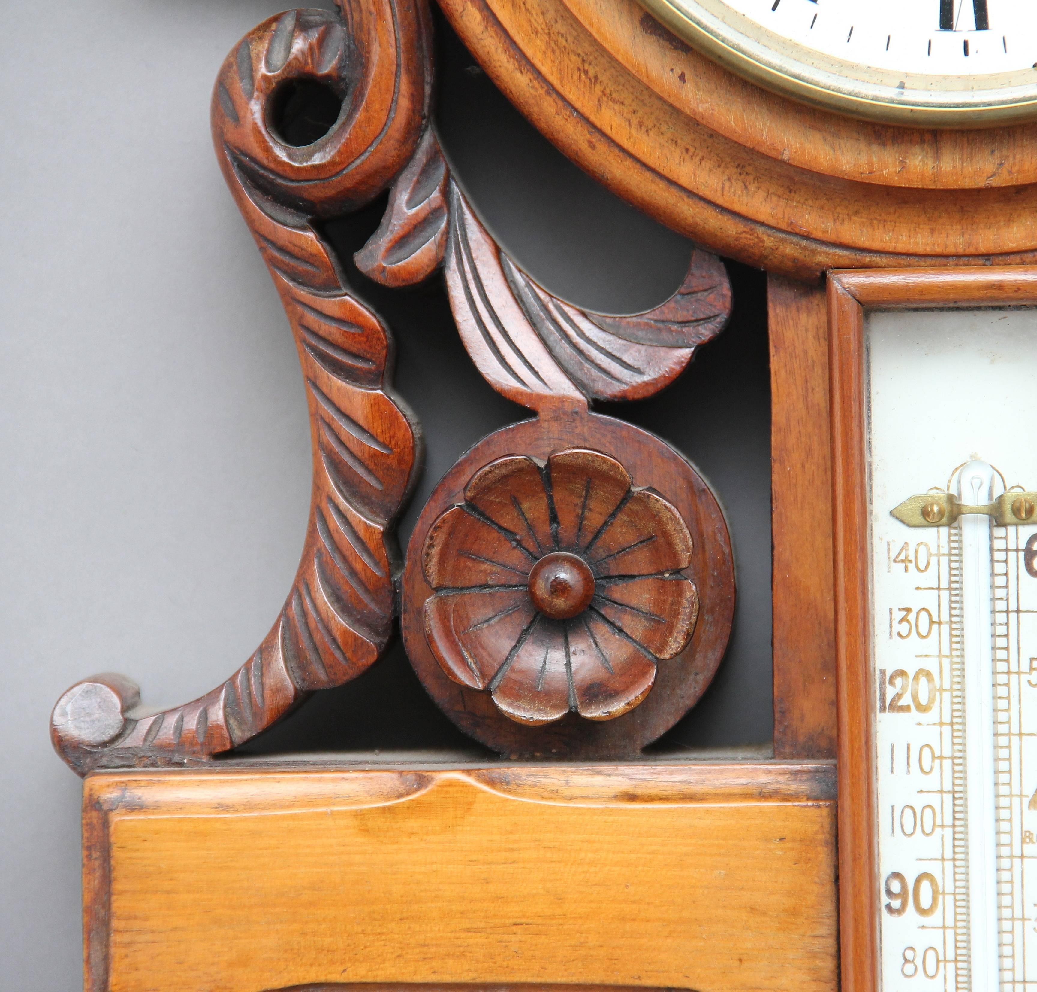 19th Century American Carved Walnut Barometer For Sale 4