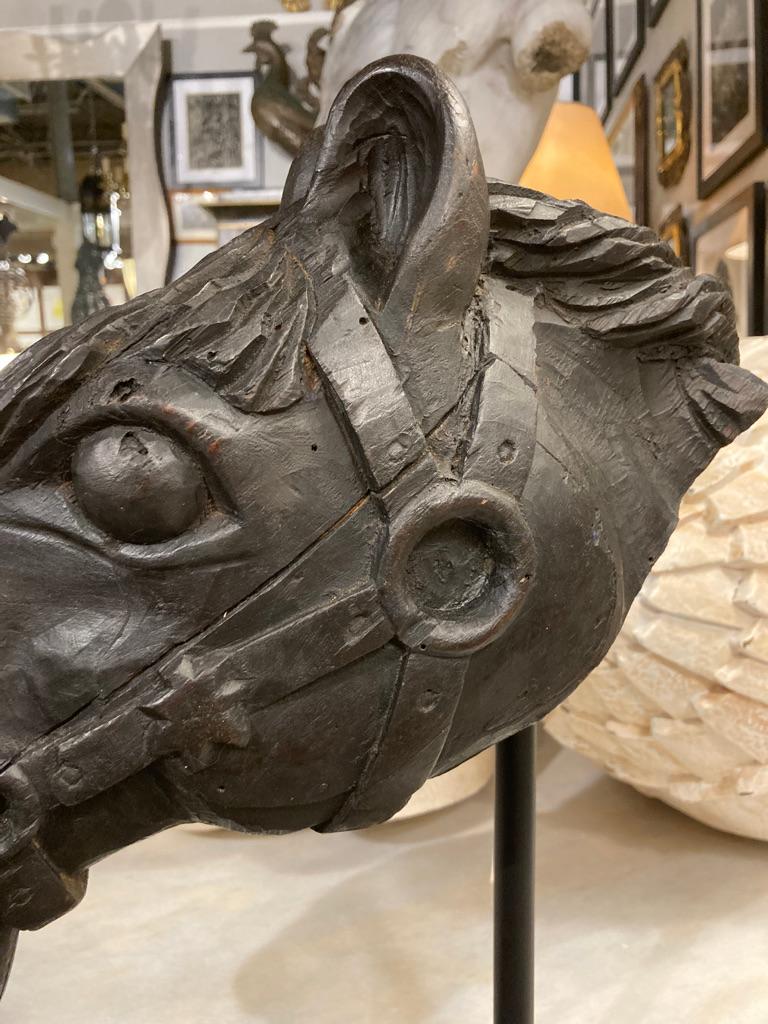 Tête de cheval américaine en bois sculpté du 19ème siècle  en vente 4