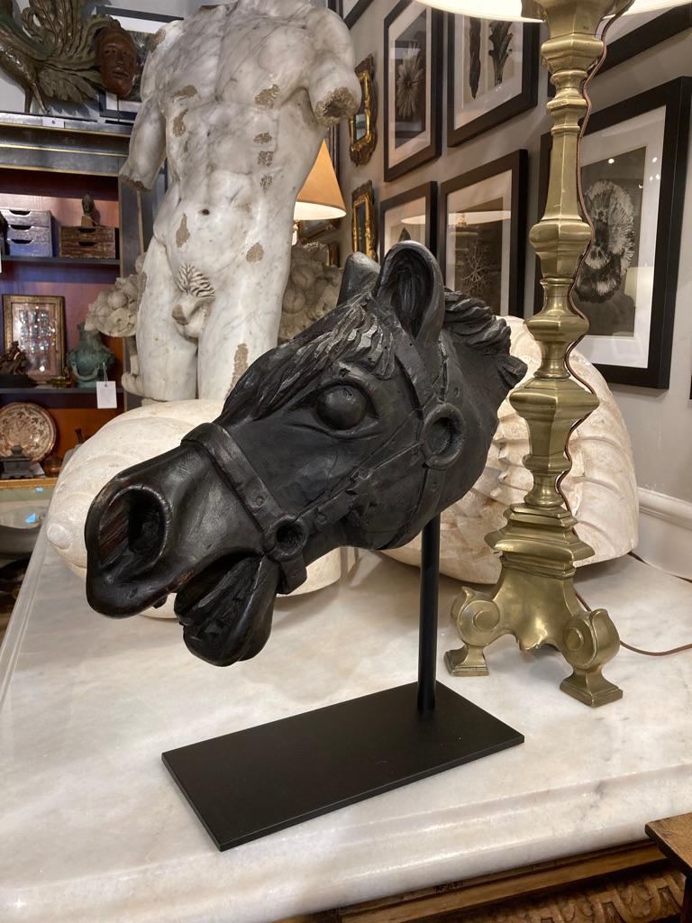 Stained 19th Century American Carved Wood Horse Head  For Sale