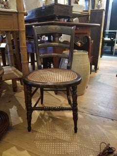 19th Century American Child's Chair Cane Seat, Painted Scenes, Original Paint