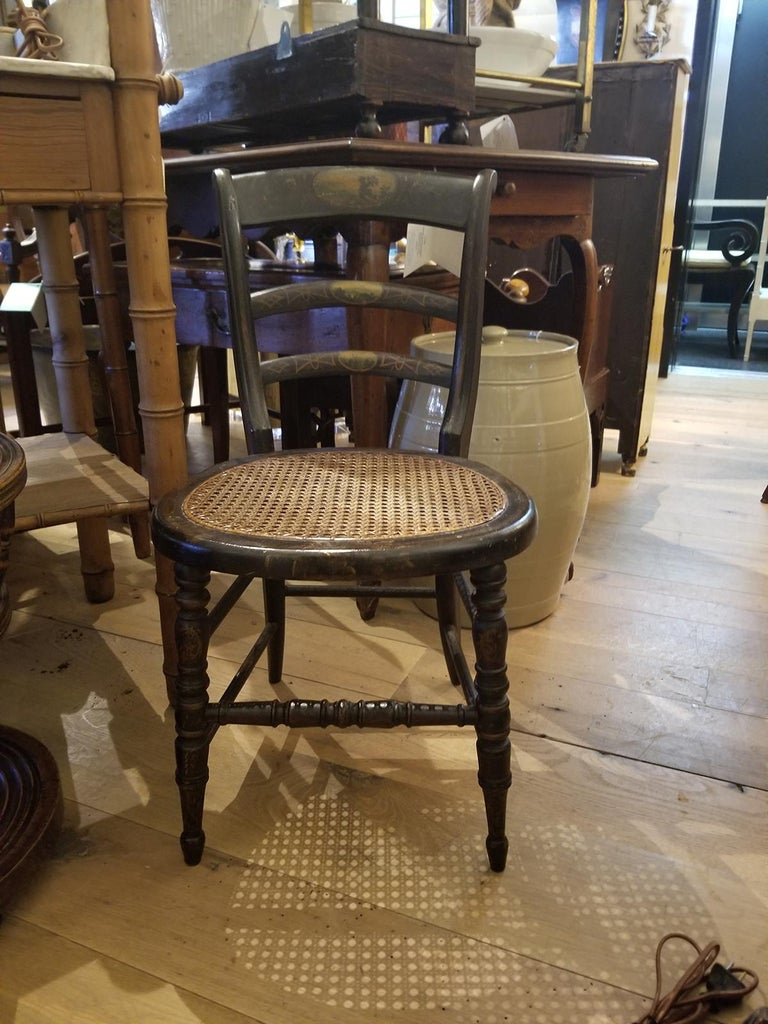 19th Century American Child's Chair Cane Seat, Painted Scenes, Original