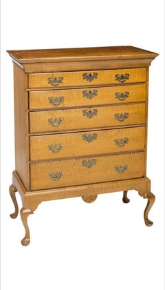 19th Century American Chippendale Style Curly Tiger Maple Highboy