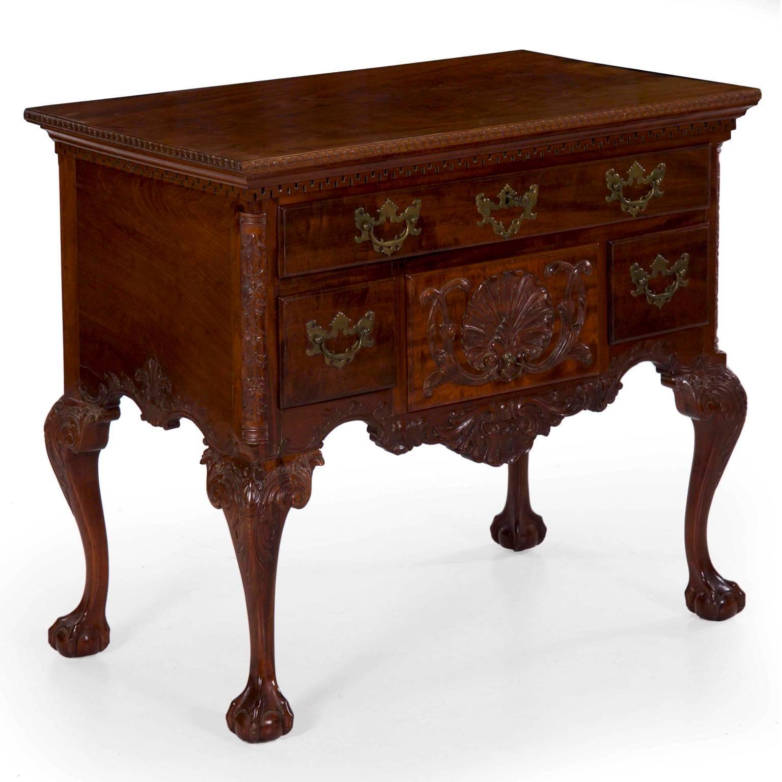 Hand-Carved 19th Century American Chippendale Style Mahogany Lowboy Chest of Drawers