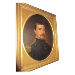 Portrait d'officier de l'armée américaine de l'Union de la guerre de Sécession du 19e siècle encadré, huile sur toile