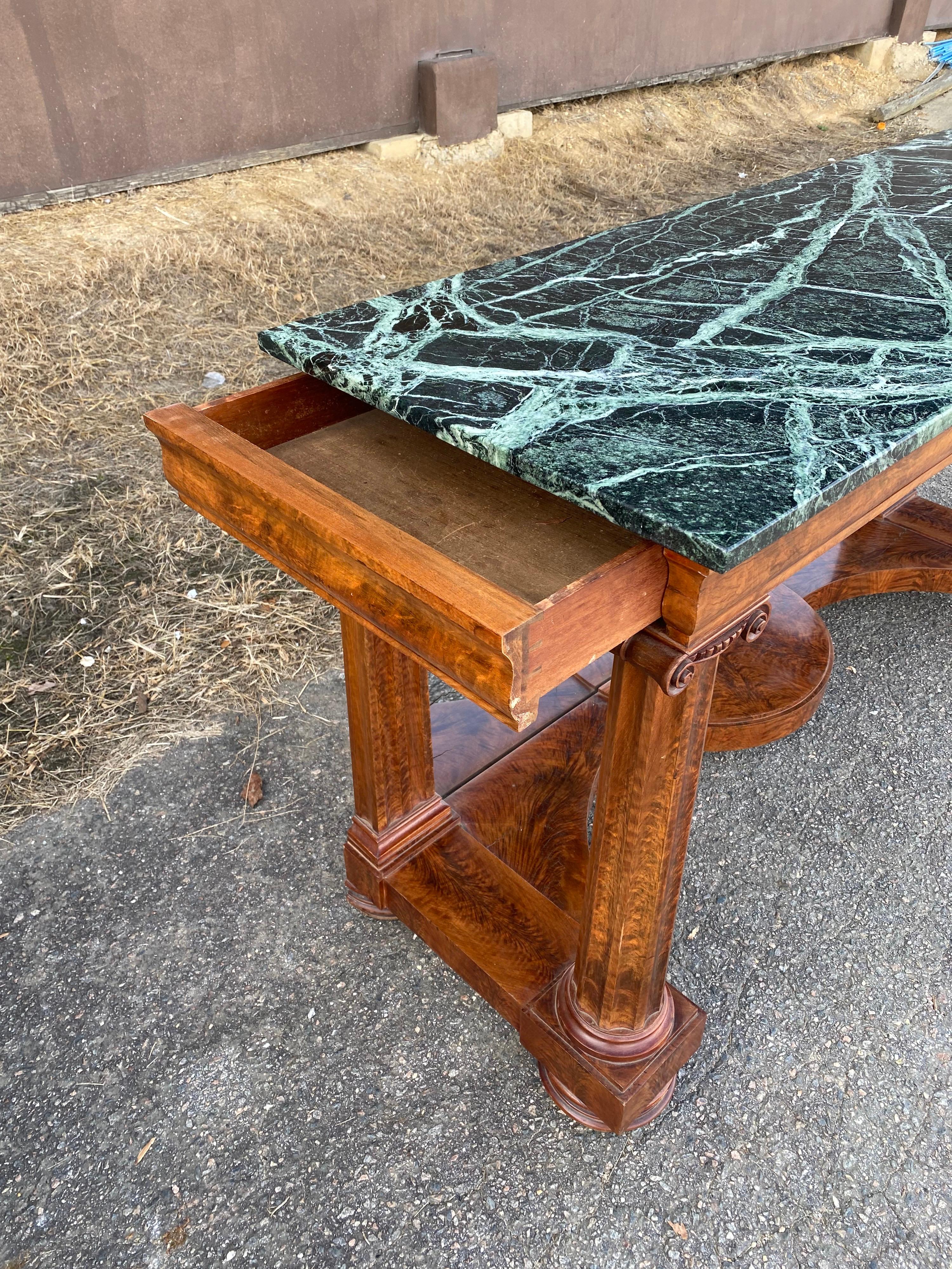 19th Century American Classical Figured Mahogany Marble Top Console For Sale 7