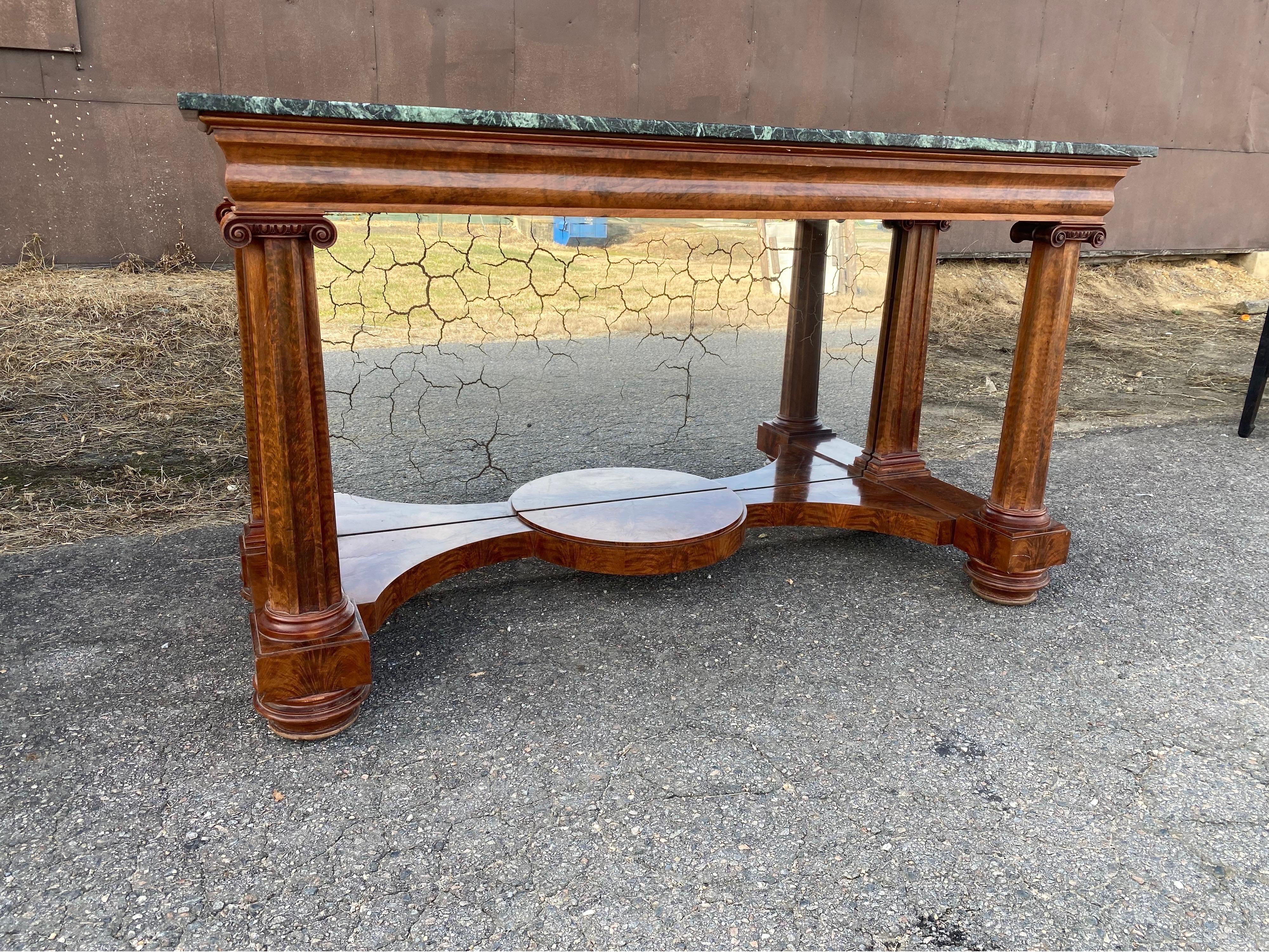 19th Century American Classical Figured Mahogany Marble Top Console In Good Condition For Sale In Charleston, SC