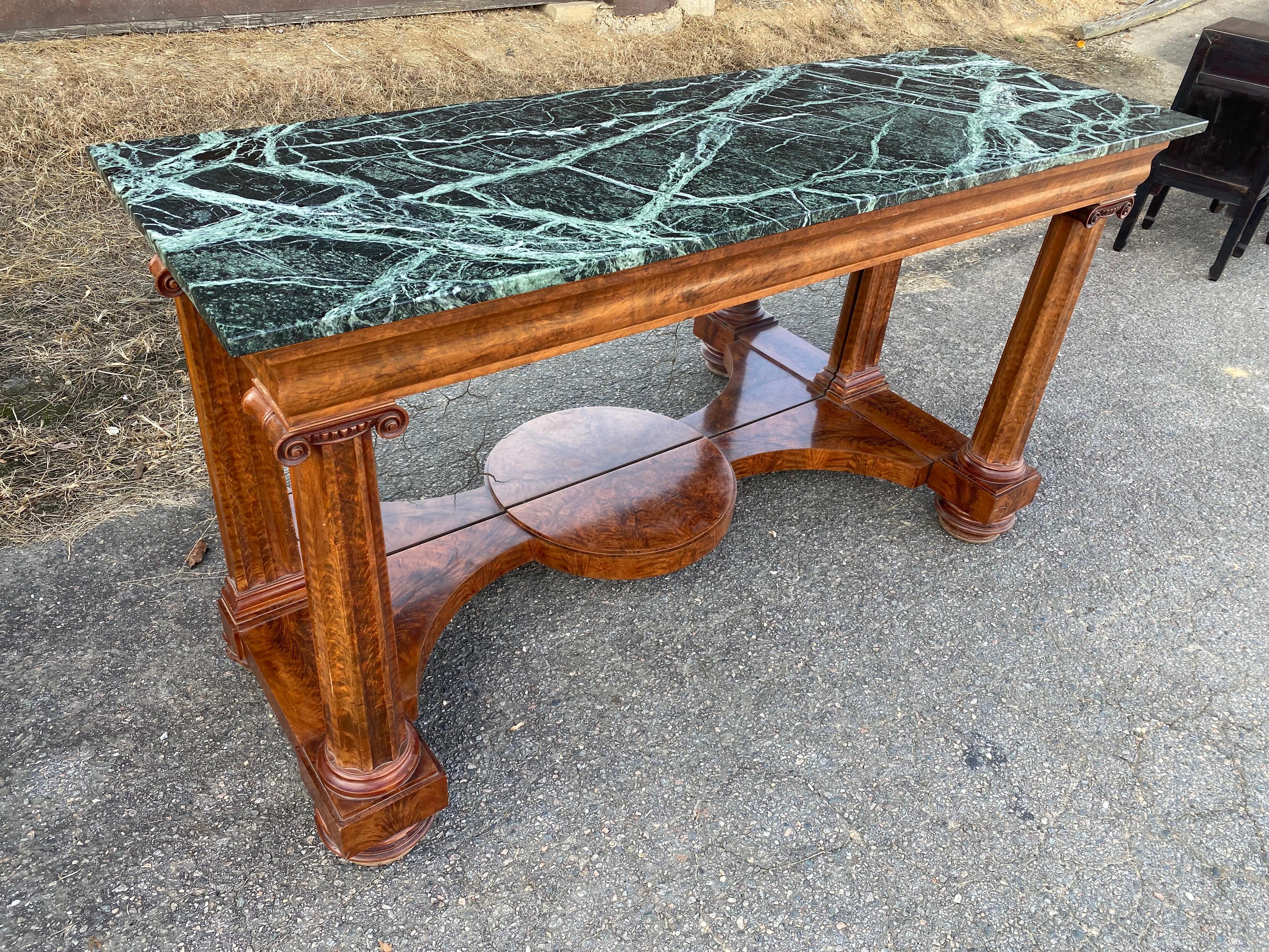 Mirror 19th Century American Classical Figured Mahogany Marble Top Console For Sale
