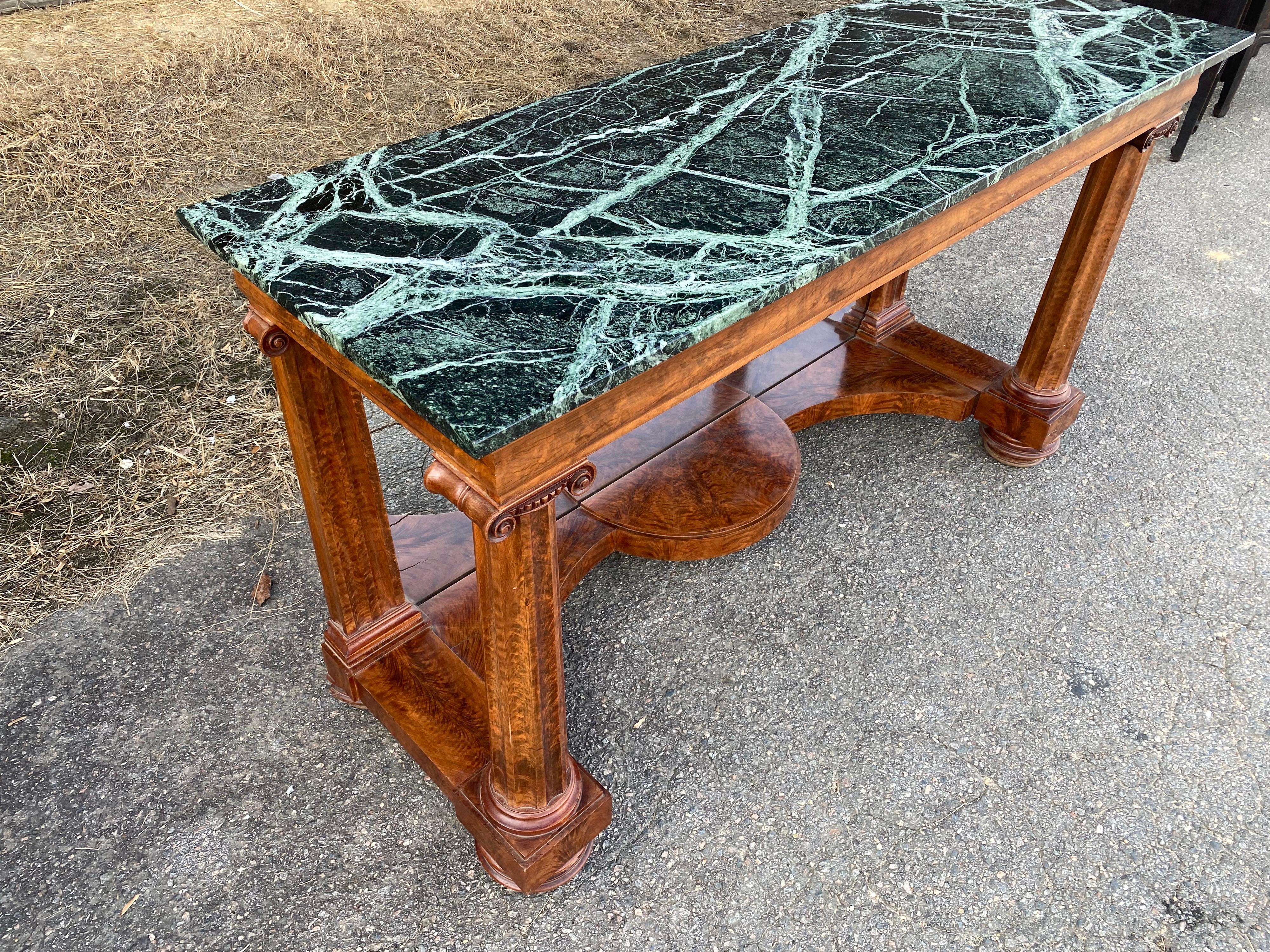 19th Century American Classical Figured Mahogany Marble Top Console For Sale 1