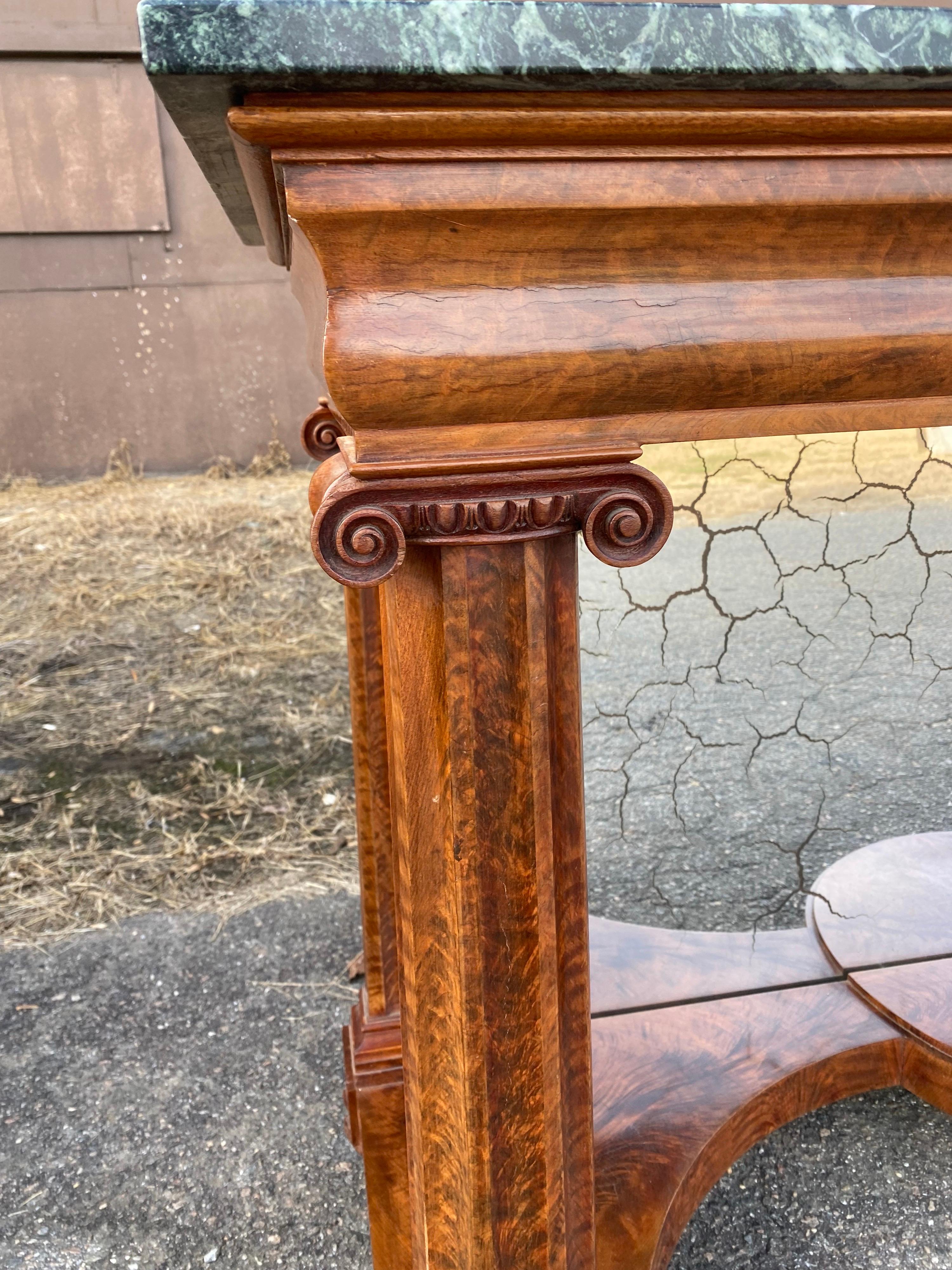 19th Century American Classical Figured Mahogany Marble Top Console For Sale 4