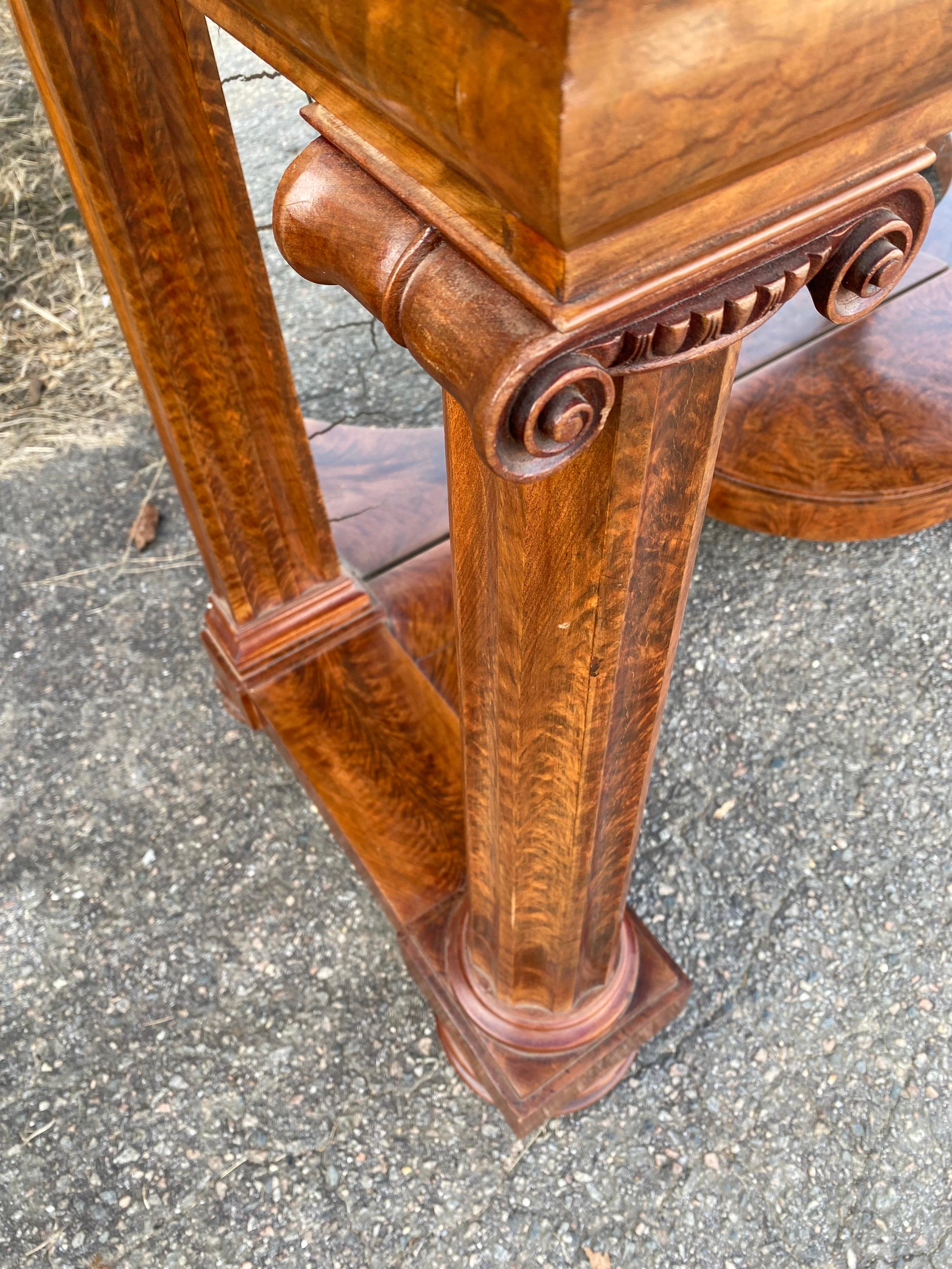 19th Century American Classical Figured Mahogany Marble Top Console For Sale 5